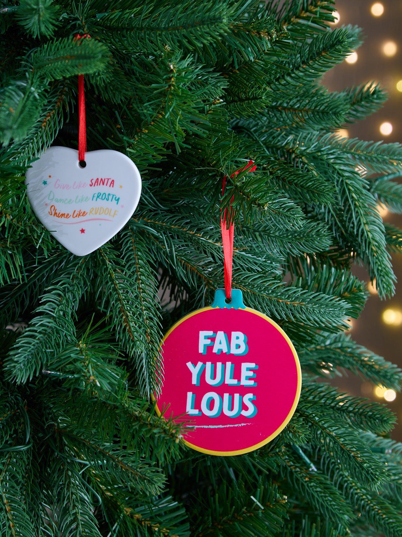 The Christmas Gift Co Set of 2 Ceramic Christmas Tree Ornaments - Heart  &  Circle