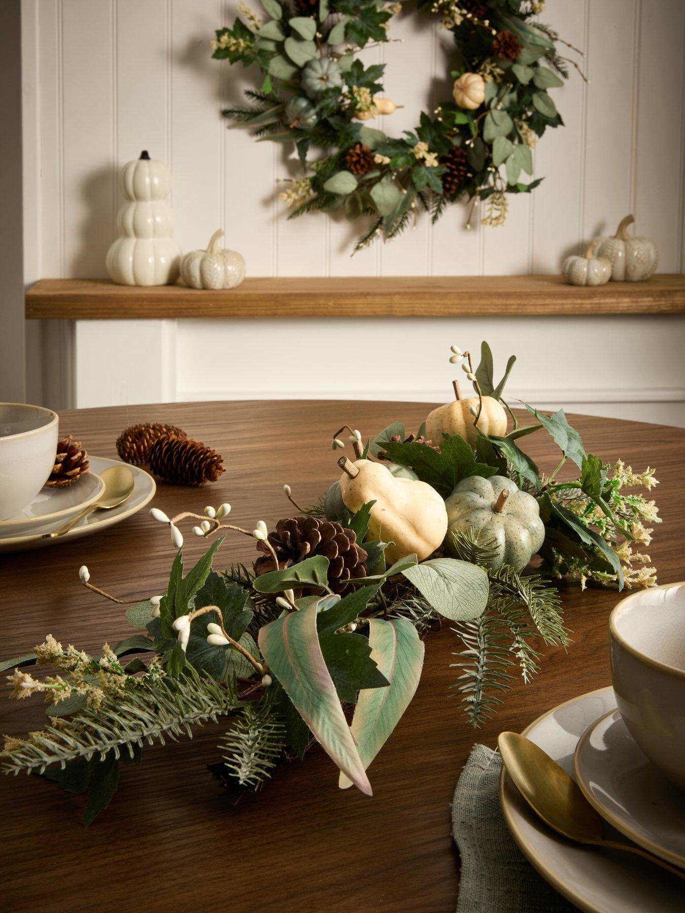 undefined 80 cm Premium Autumn Pumpkin Table Centrepiece Swag Green