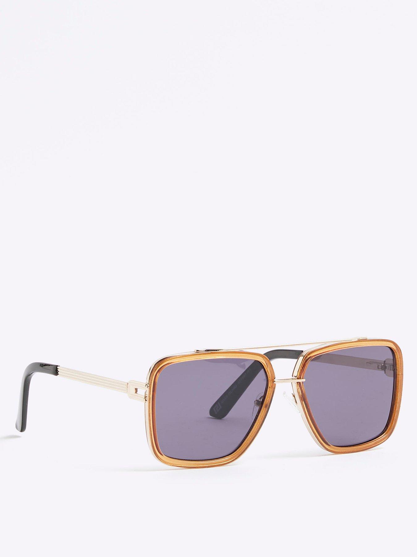 River Island Combo Sandwich Metal Navigator Sunglasses - Gold