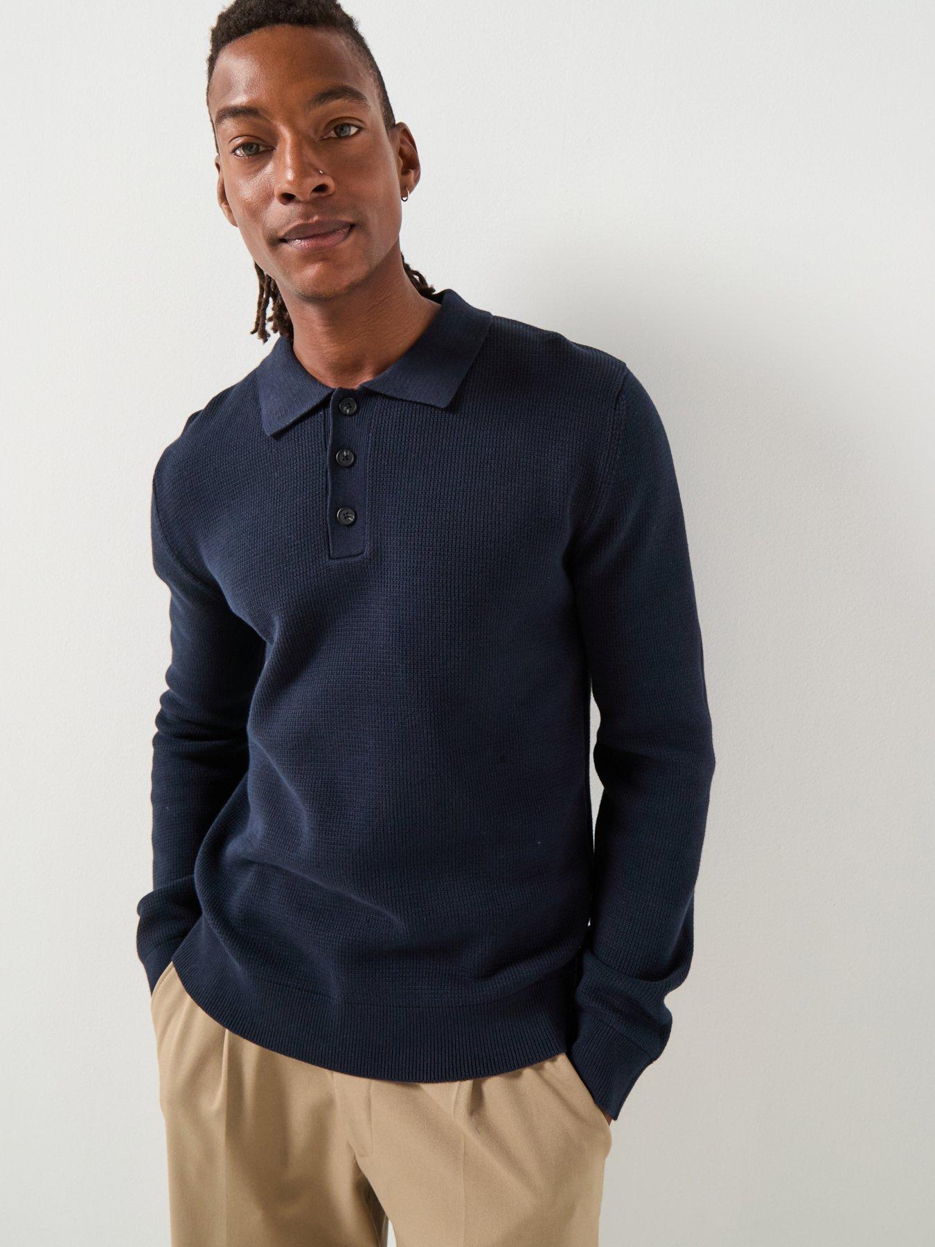 Image 1 of 6 of Selected Selected Dane Long Sleeve Knitted Polo Top
