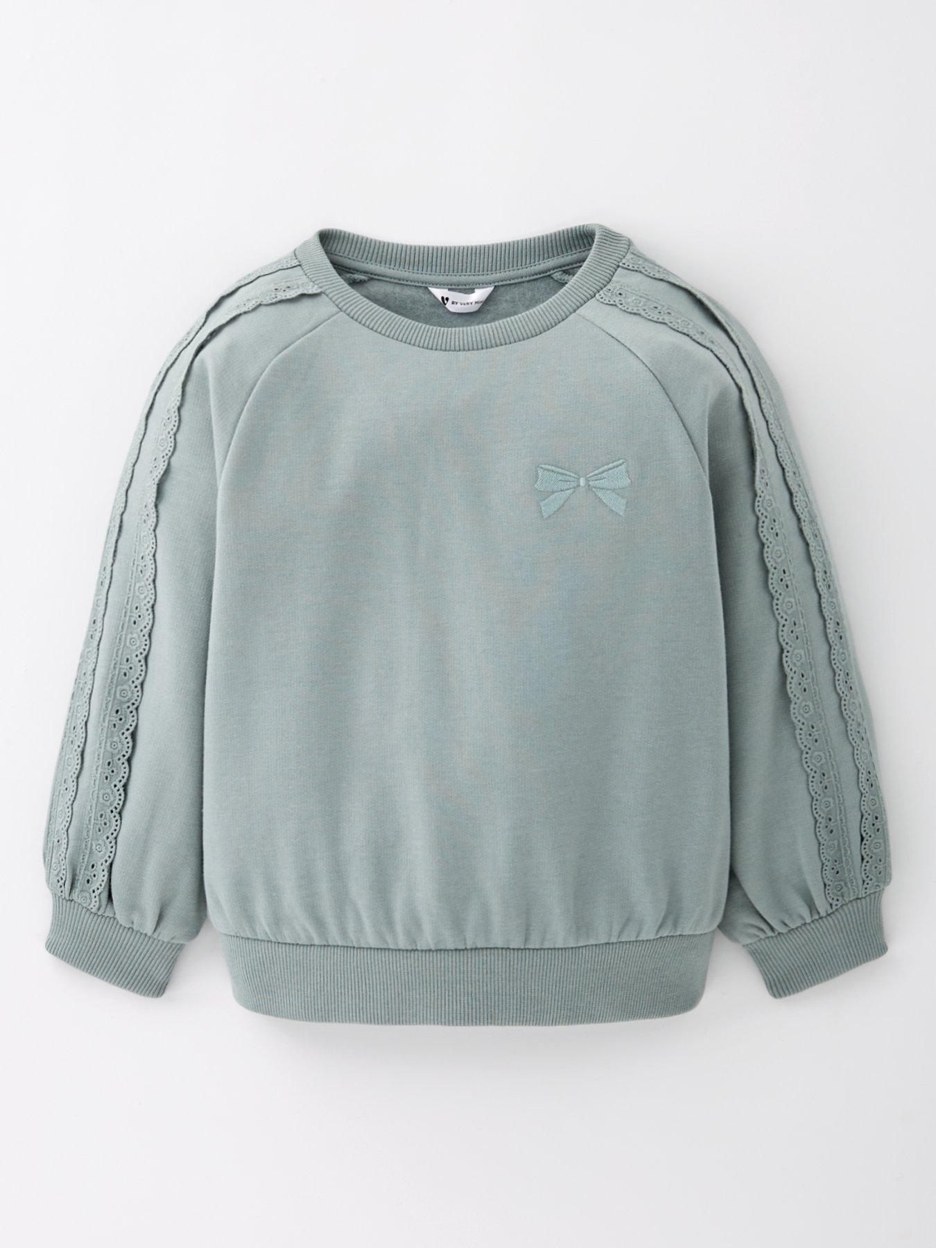 The Very Collection Girls Lace Crochet Trim Detail Sweatshirt - Green