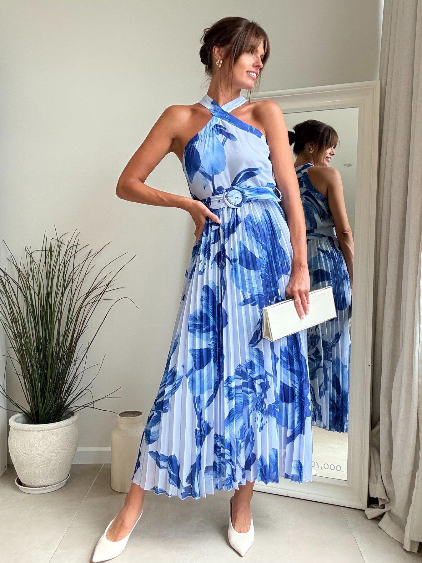 Style Cheat: Halterneck Floral Midi Dress - Blue
