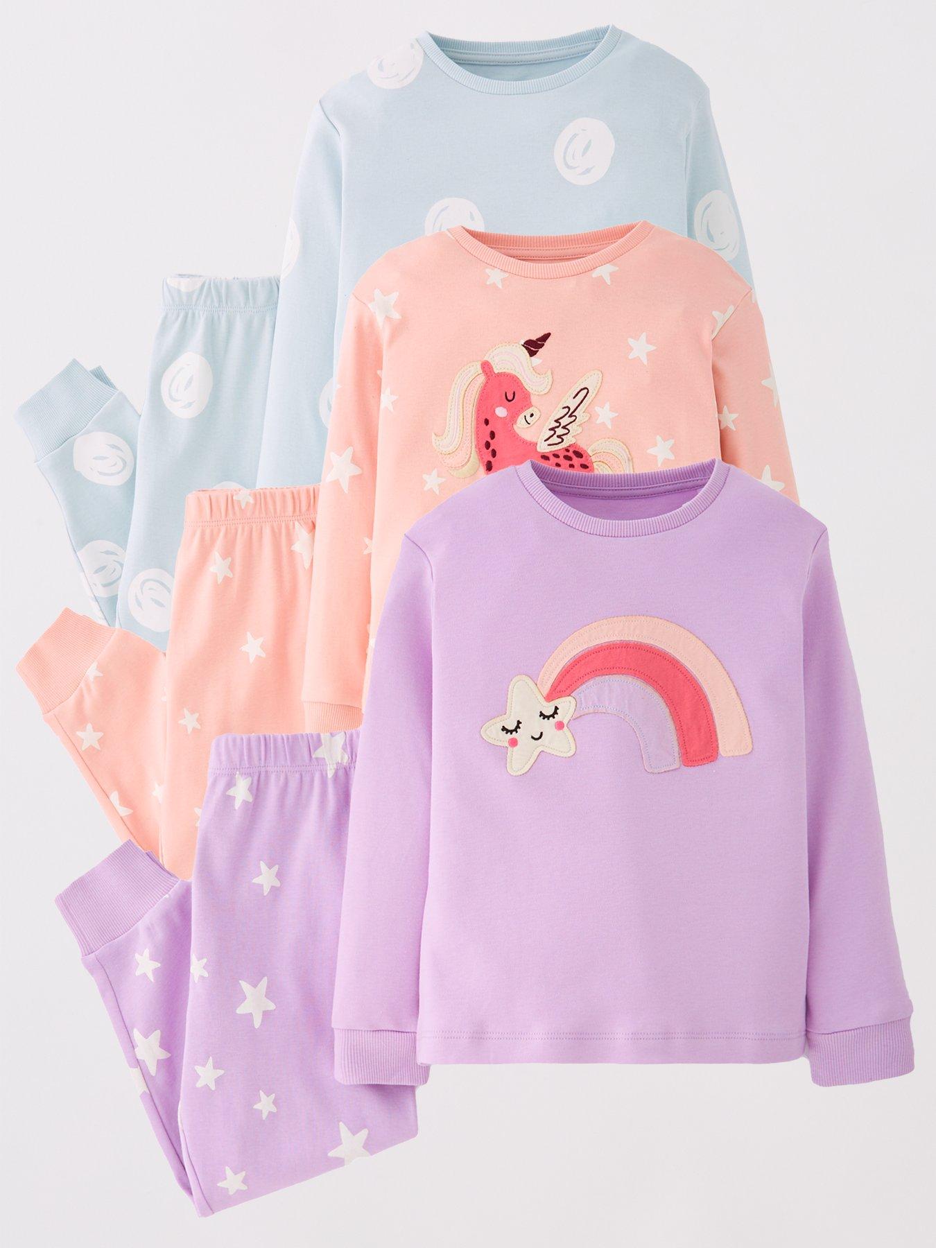 The Very Collection Girls 3 Pack Printed Pyjamas With Applique Detail ...