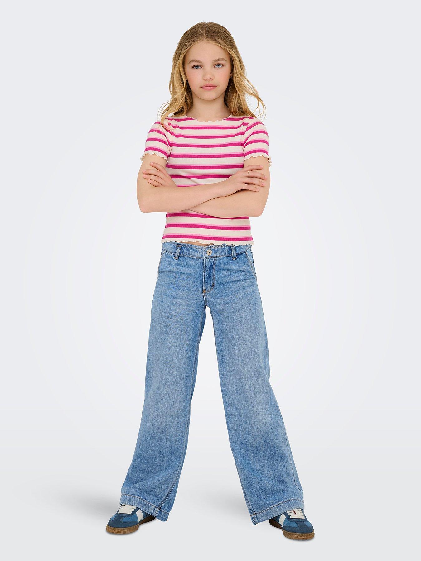 Only Kids Girls Comet Wide Leg Jeans, Light Blue, Size Age: 14 Years