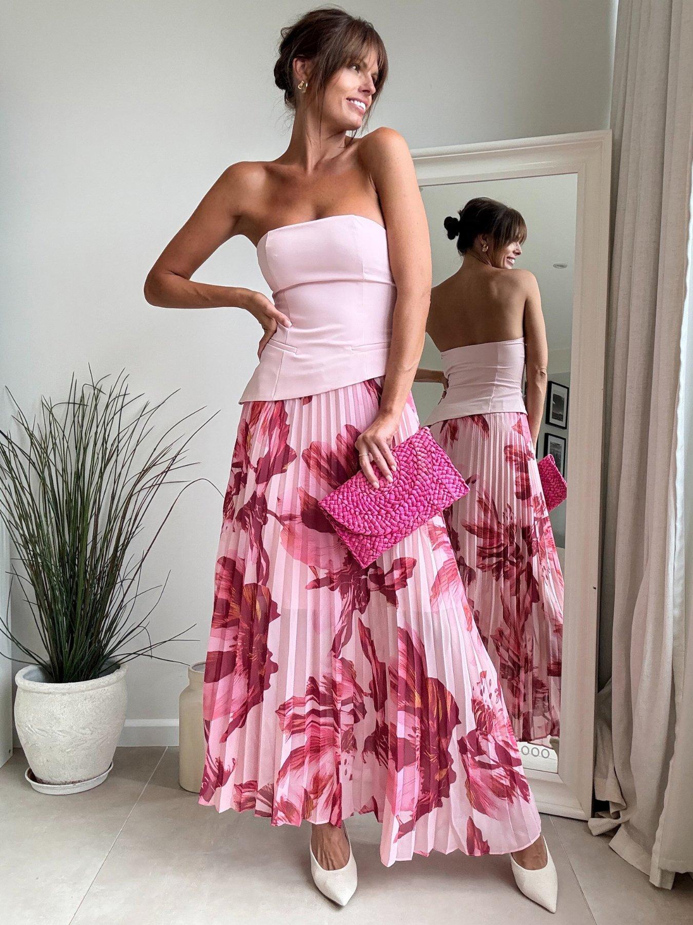 undefined Bandeau Pleated Dress - Pink