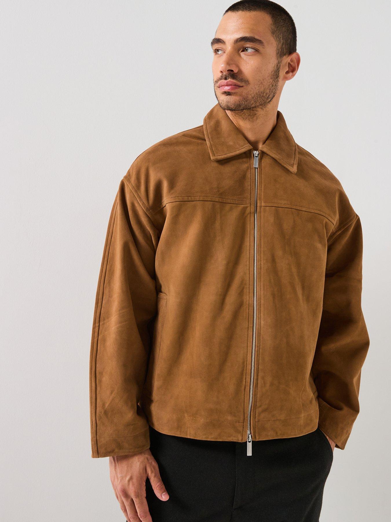 Image 1 of 6 of Selected Lucas Suede Bomber Jacket - Brown