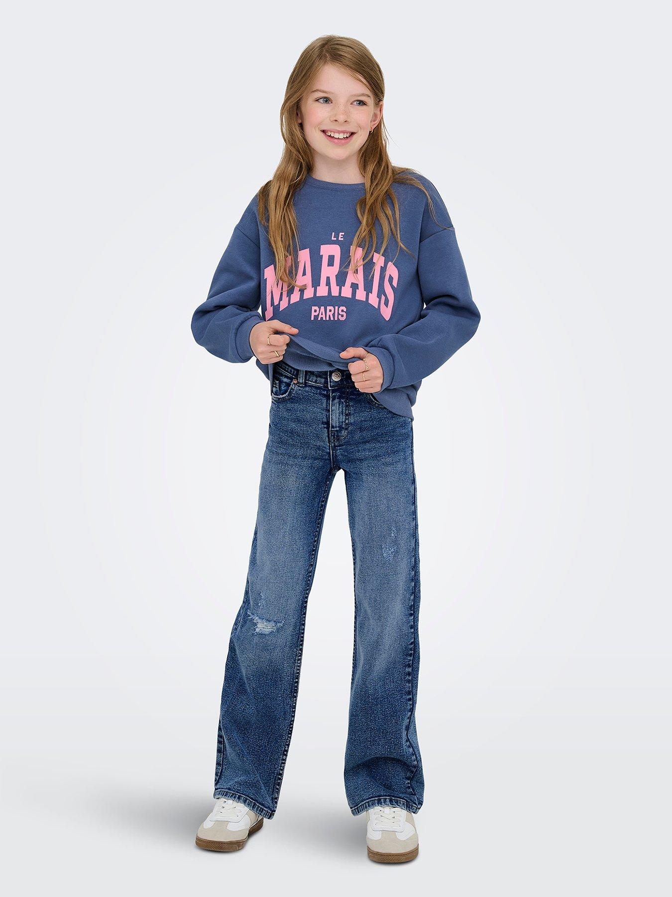undefined Girls Juicy Distressed Wide Leg Jeans - Blue