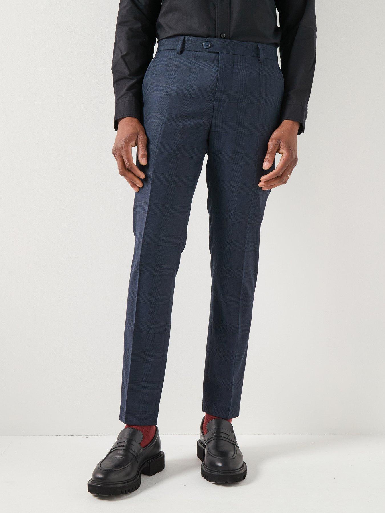 Image 1 of 6 of Selected Slim Fit Neil Check Suit Trousers - Navy