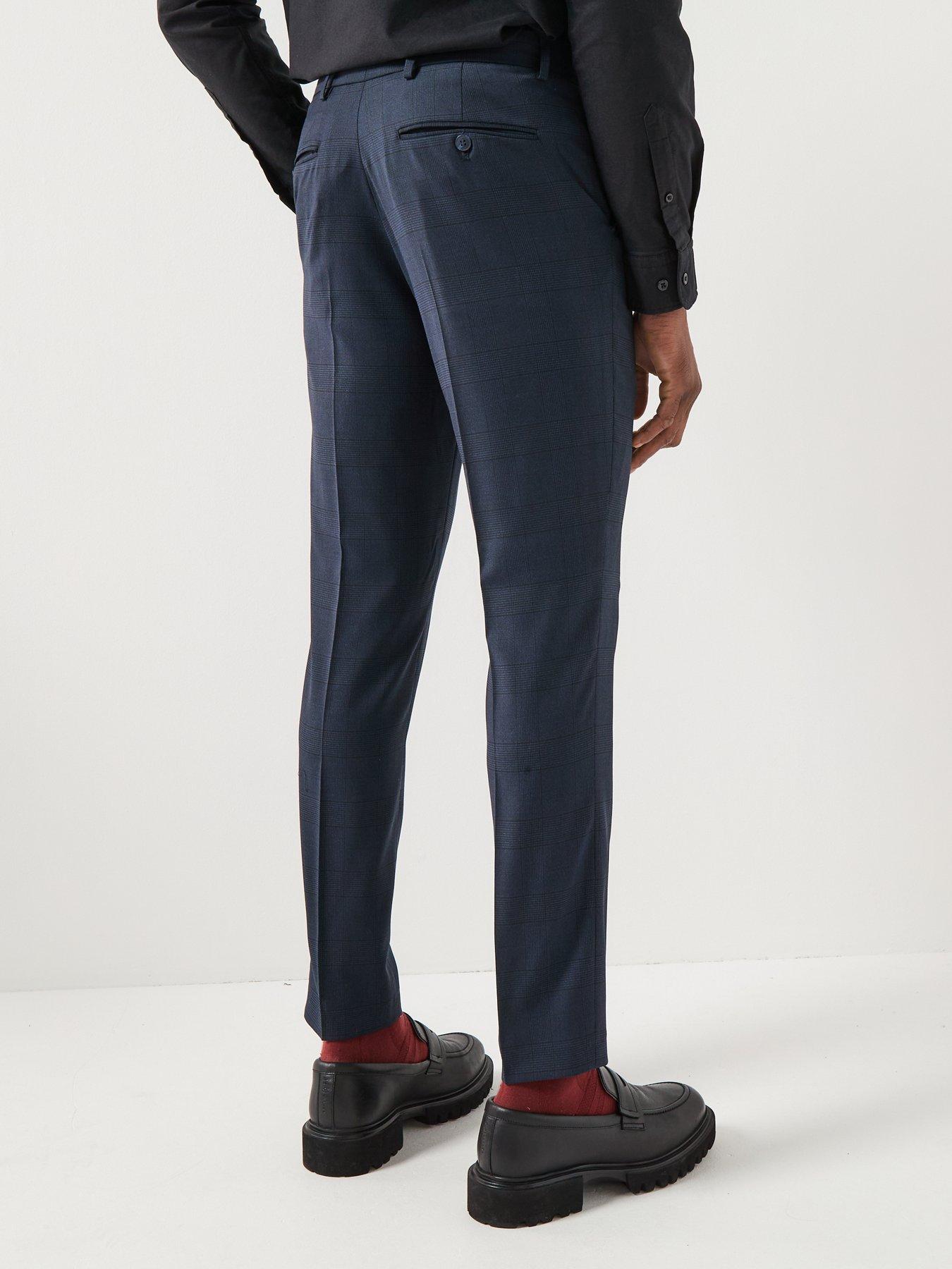 Image 2 of 6 of Selected Slim Fit Neil Check Suit Trousers - Navy