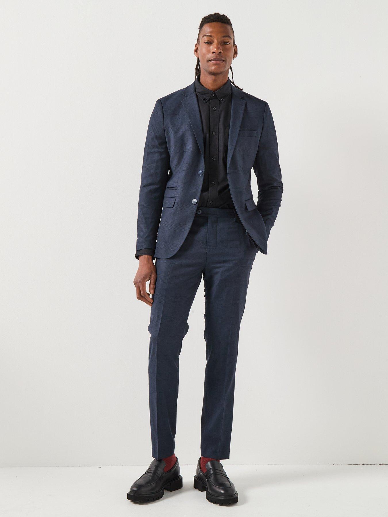 Image 3 of 6 of Selected Slim Fit Neil Check Suit Trousers - Navy