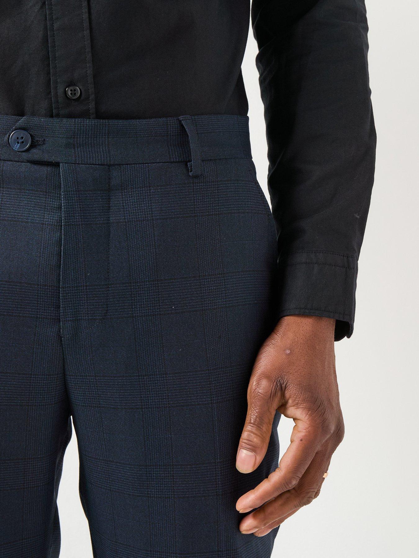 Image 4 of 6 of Selected Slim Fit Neil Check Suit Trousers - Navy