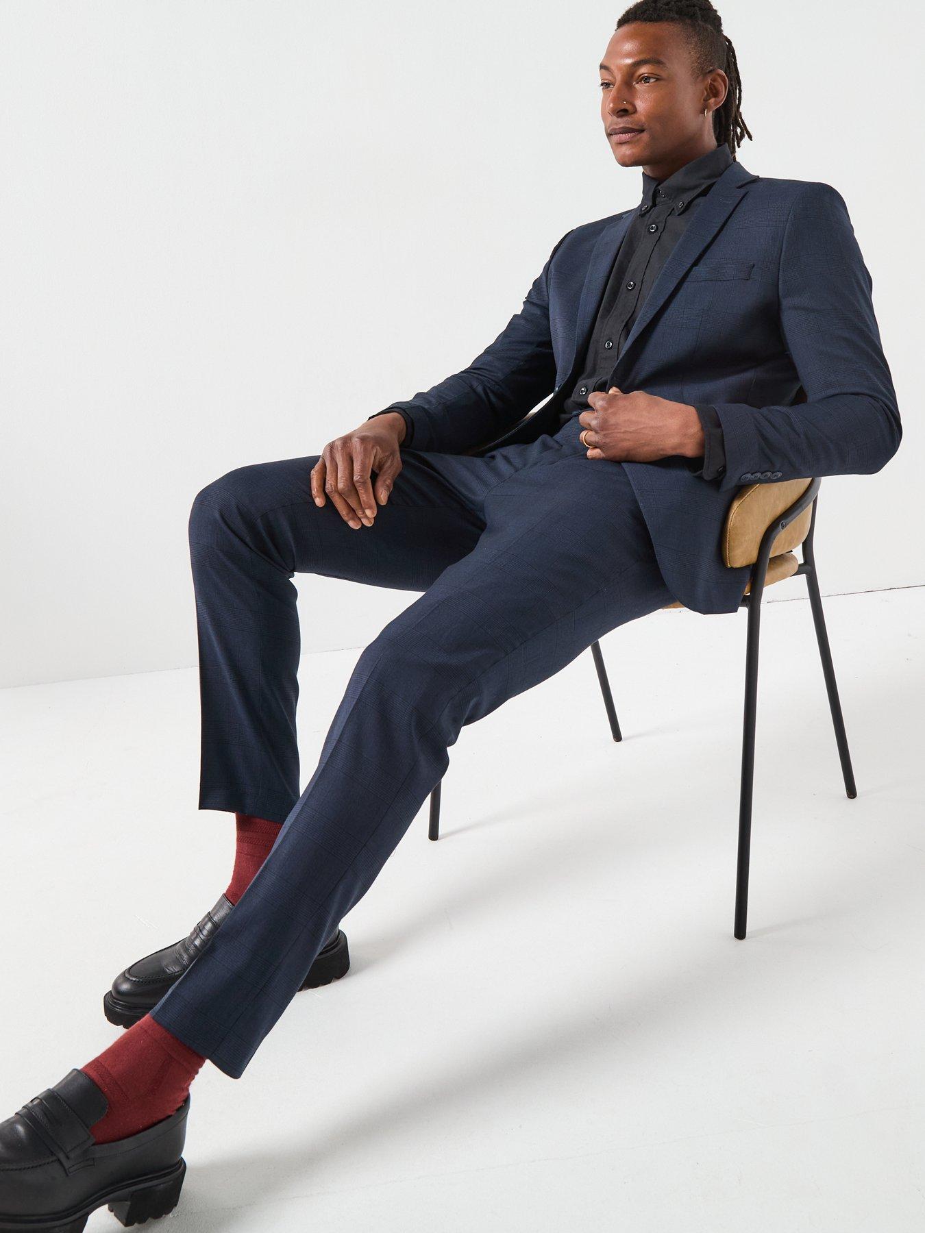 Image 6 of 6 of Selected Slim Fit Neil Check Suit Trousers - Navy