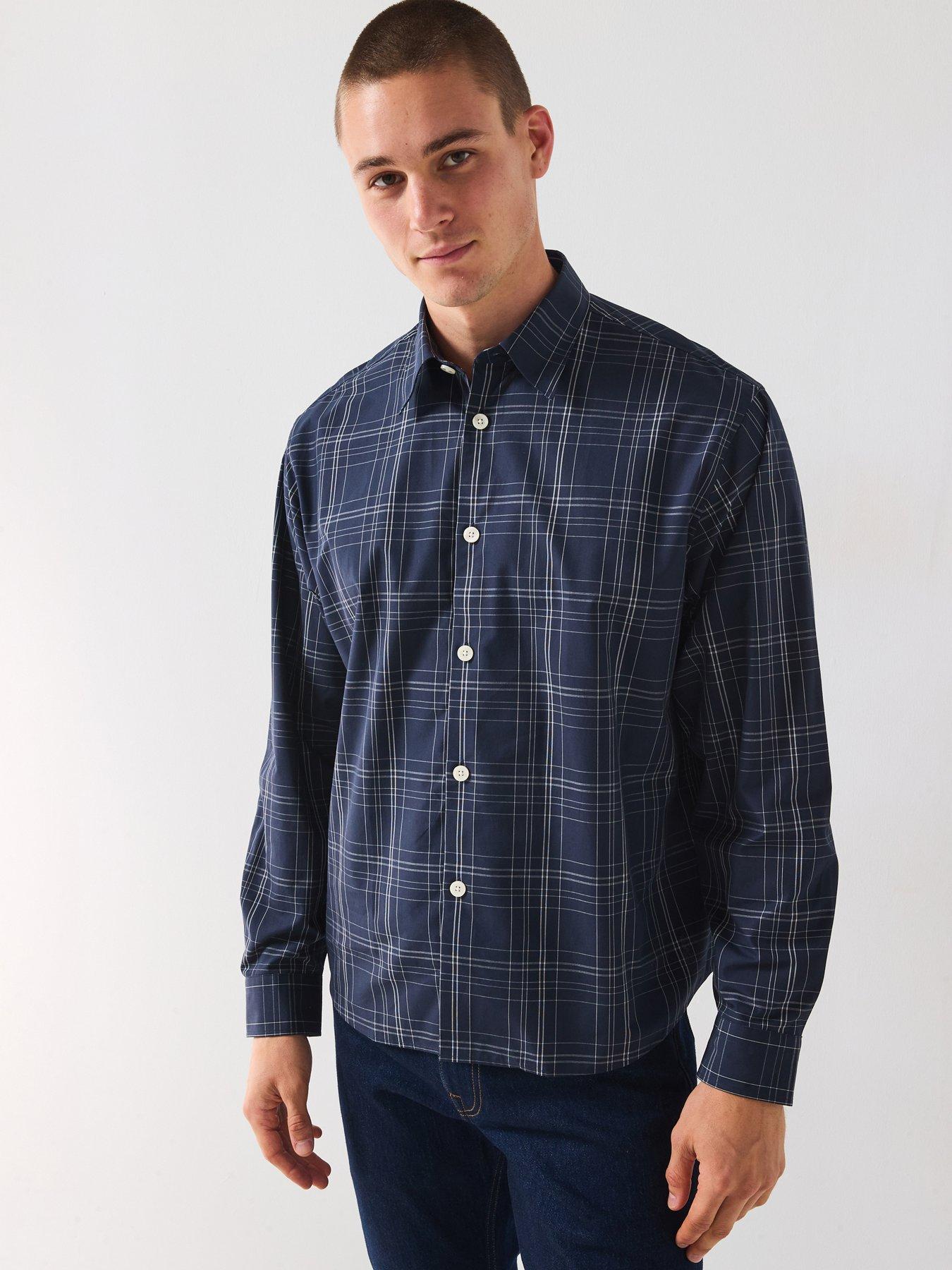 Image 1 of 6 of Selected Ben Long Sleeve Checked Casual Shirt - Navy