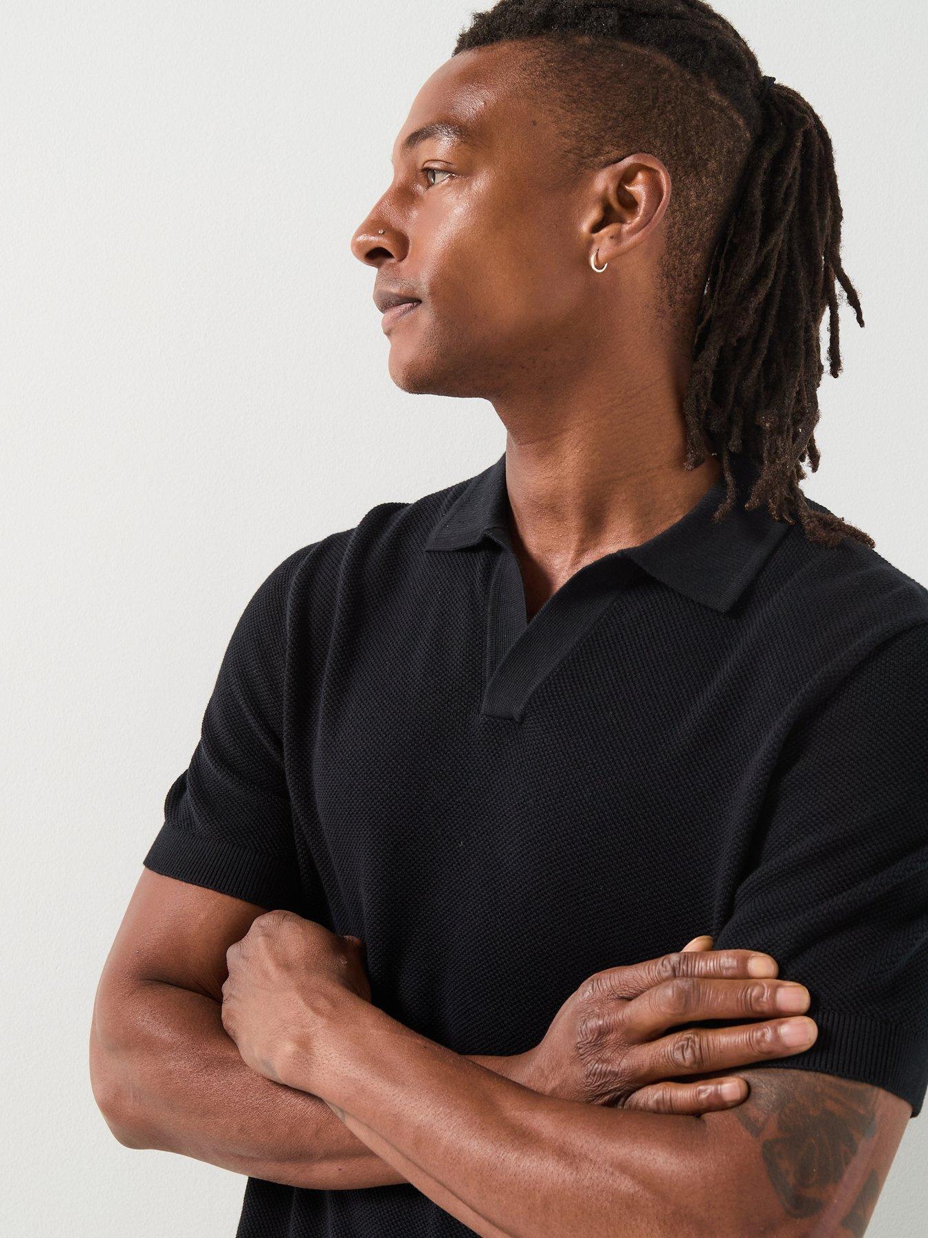Image 5 of 6 of Selected Selected Short Sleeve Knitted Open Collar Polo Top