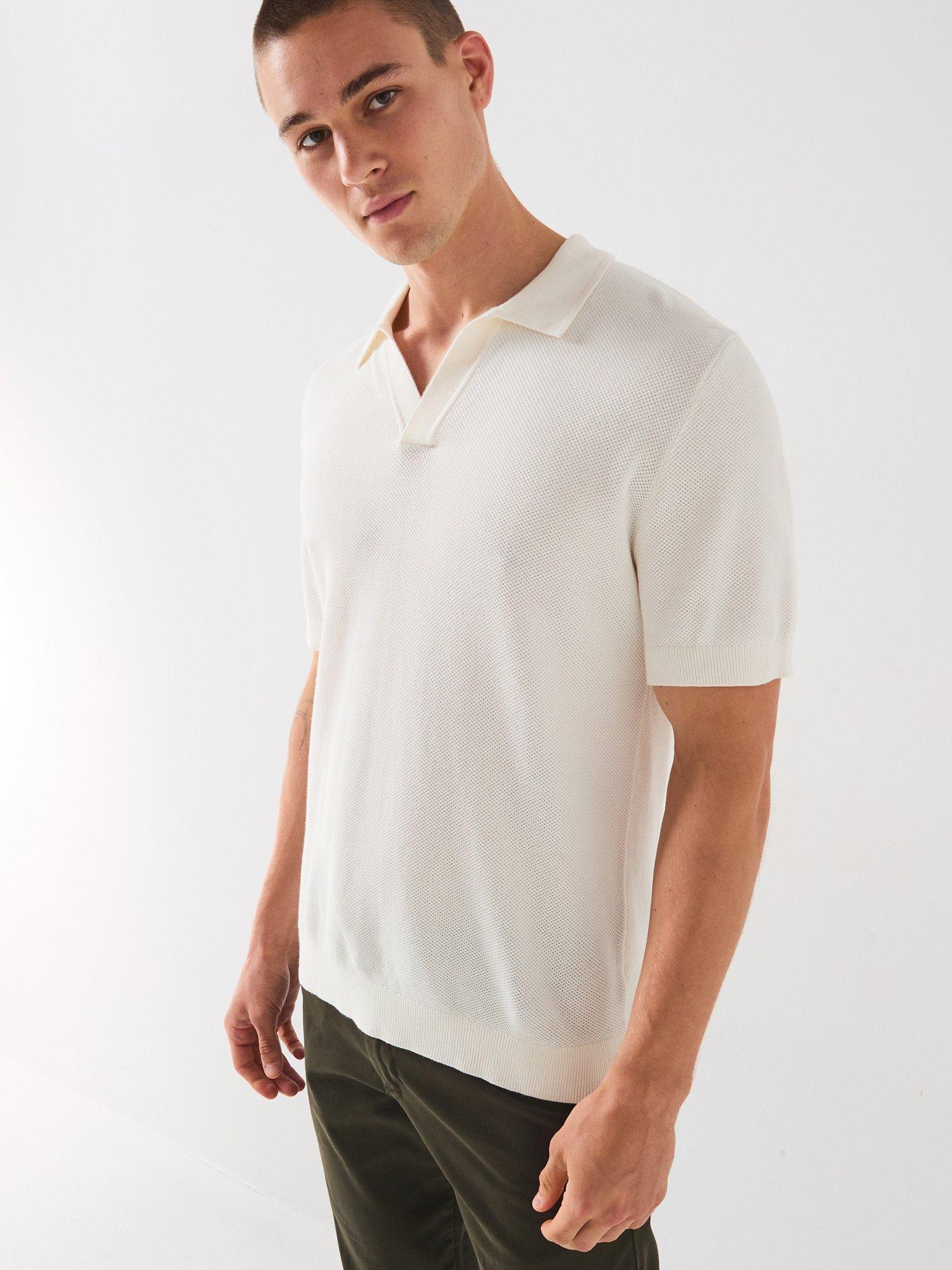 Image 1 of 6 of Selected Short Sleeve Knitted Open Collar Polo Top - Cream