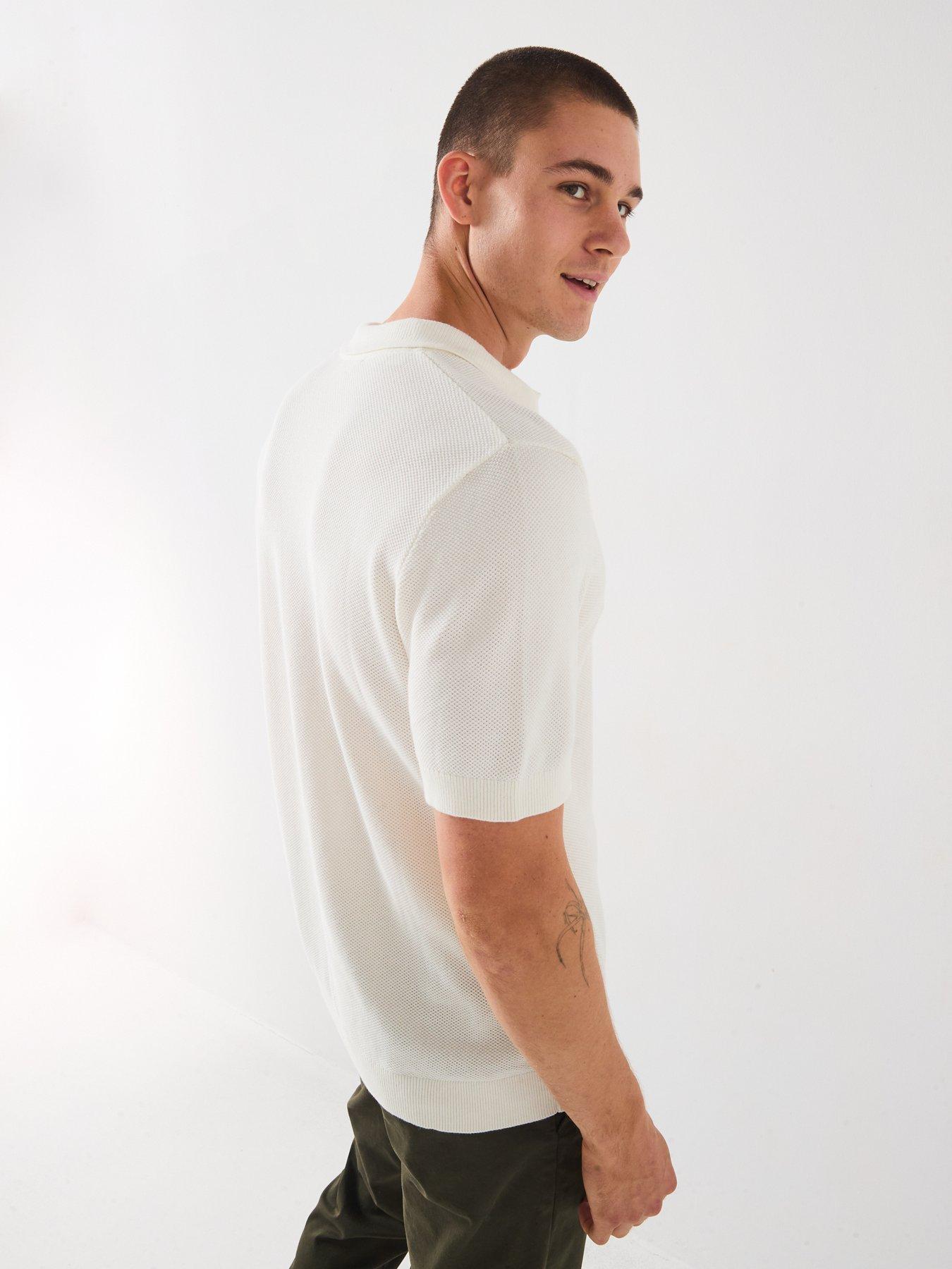 Image 2 of 6 of Selected Short Sleeve Knitted Open Collar Polo Top - Cream