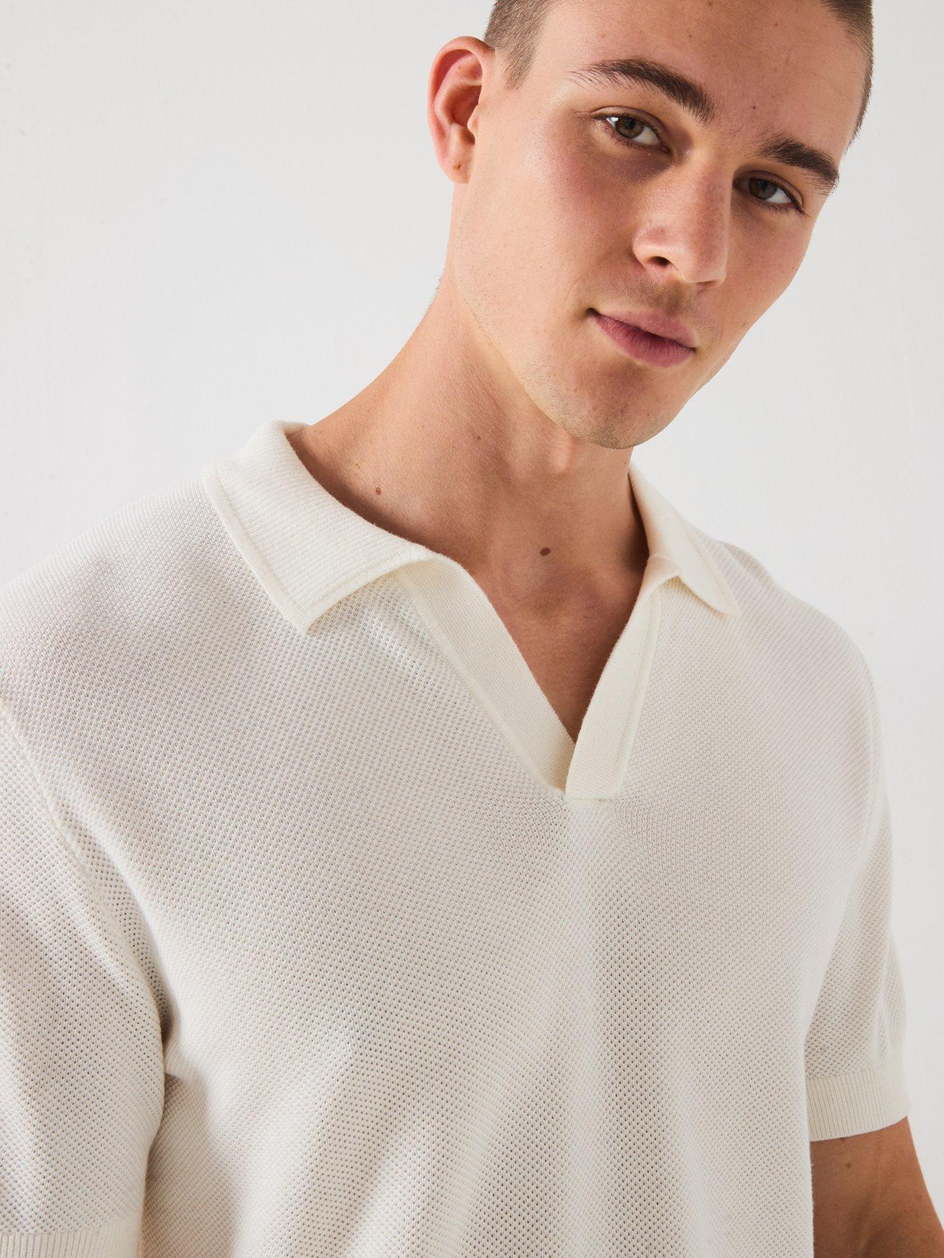 Image 5 of 6 of Selected Short Sleeve Knitted Open Collar Polo Top - Cream
