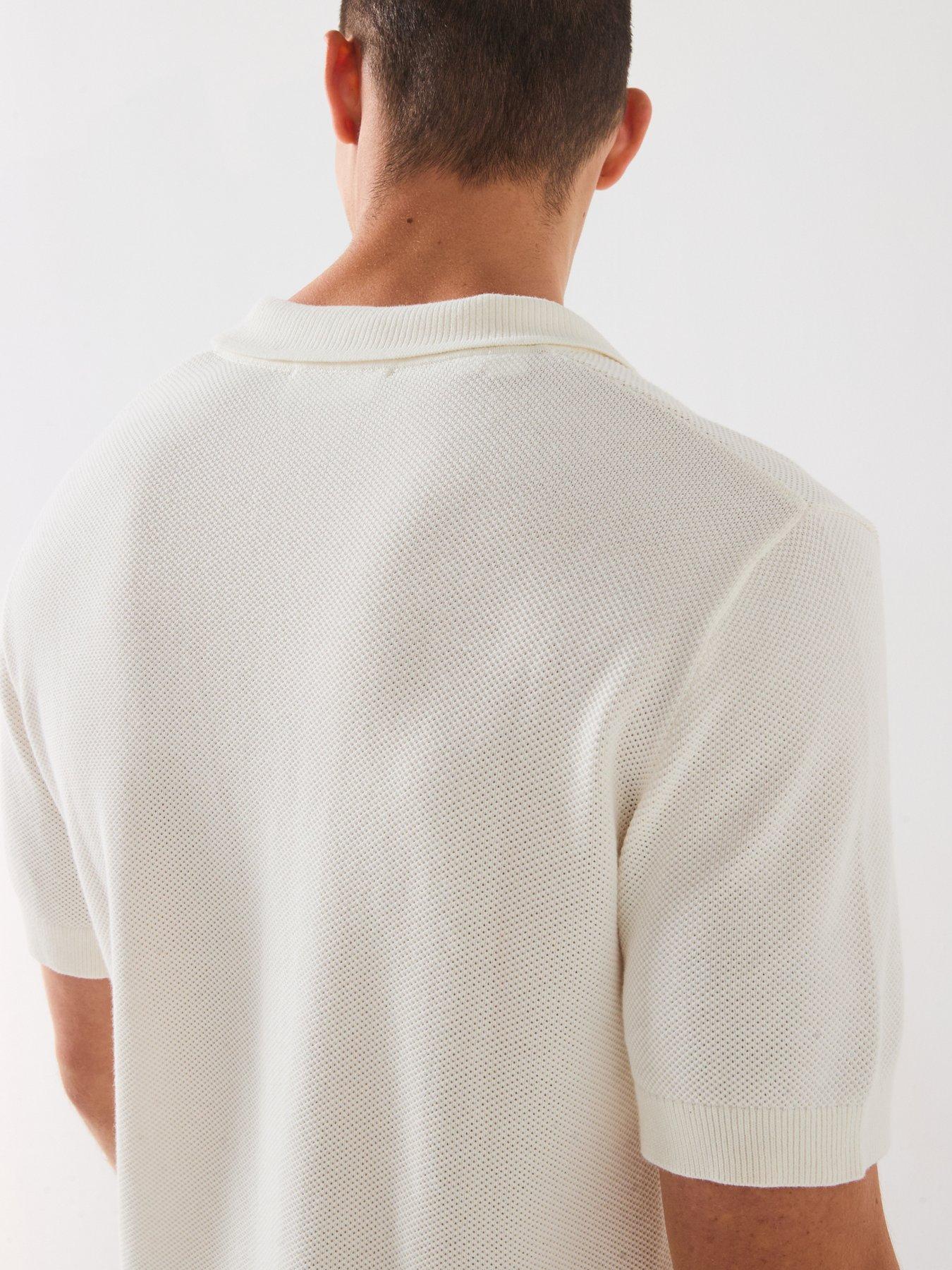Image 6 of 6 of Selected Short Sleeve Knitted Open Collar Polo Top - Cream