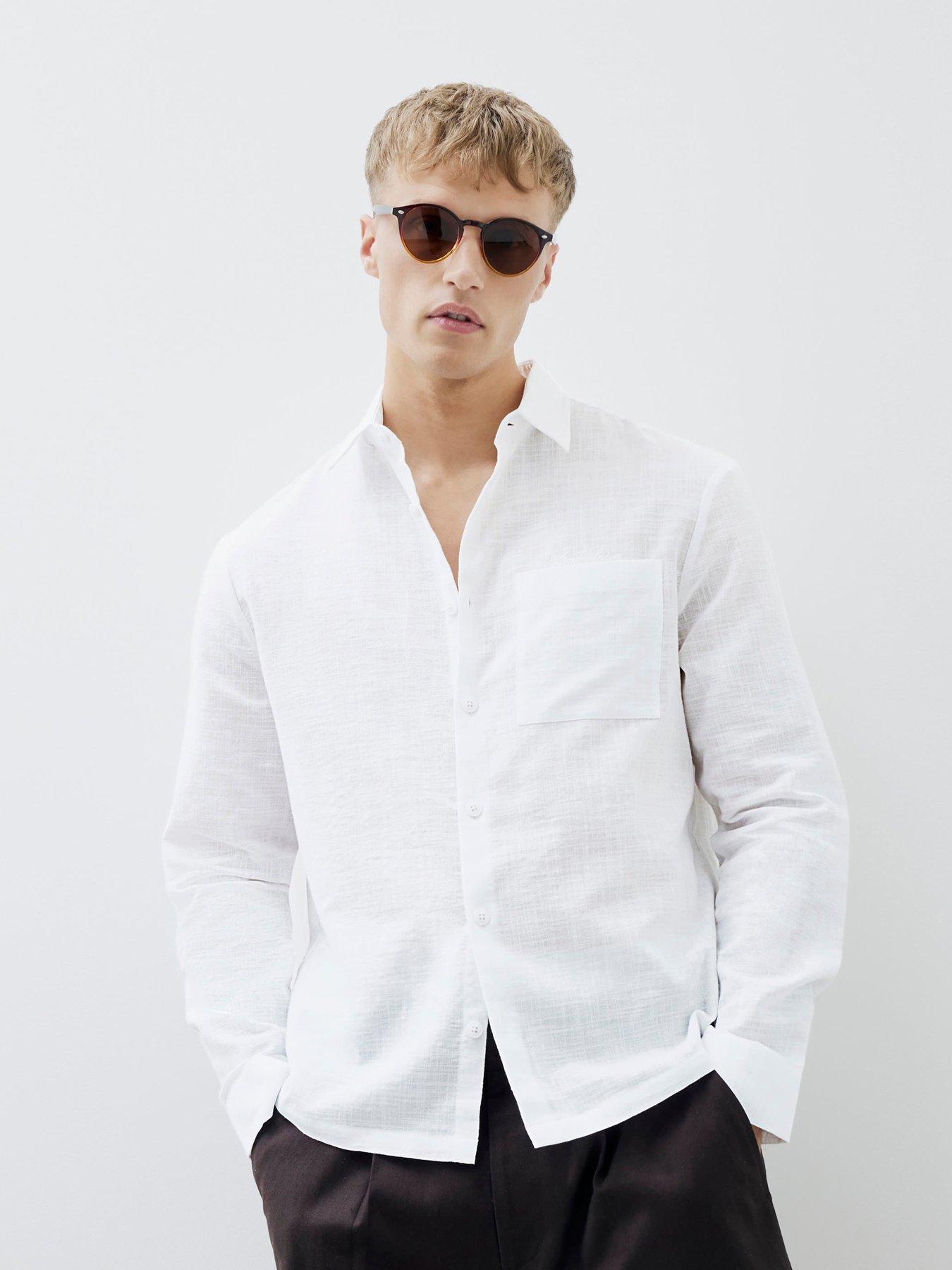 undefined Long Sleeve Linen Look Shirt - White