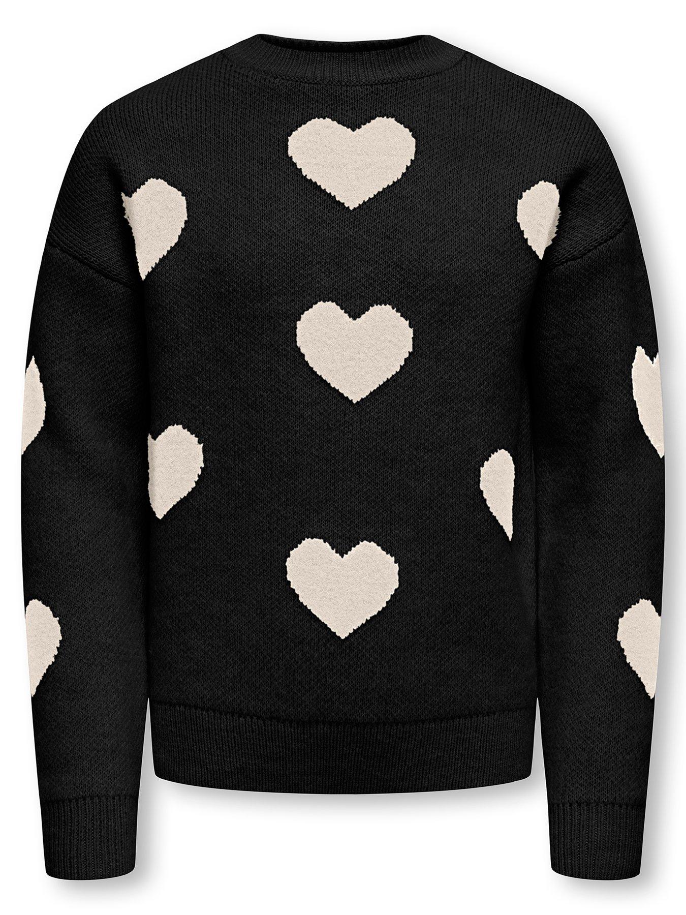 Only Kids Girls Heart Jacquard Knitted Jumper - Black