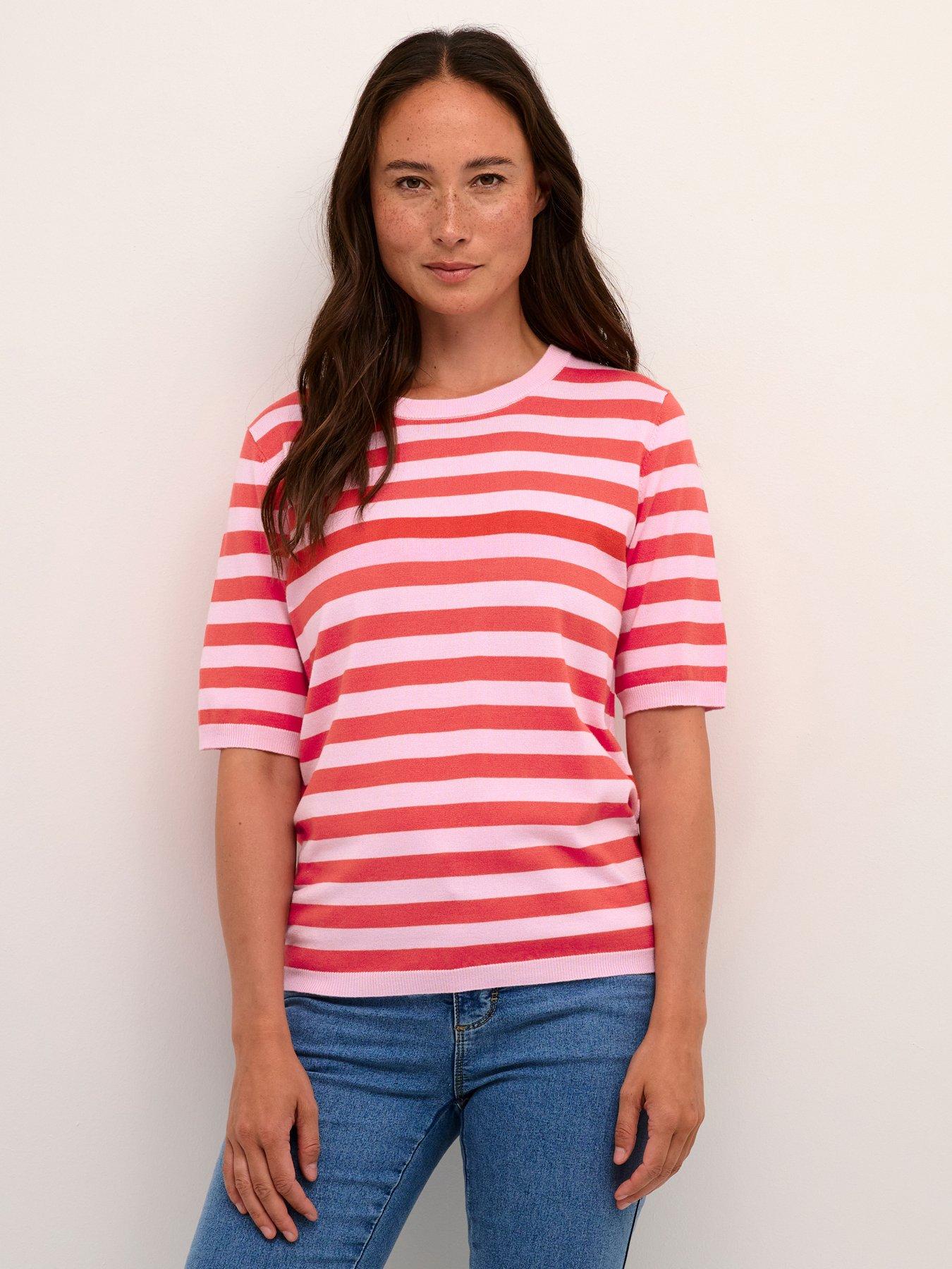 undefined Lizza Striped Short Sleeve Knit - Pink