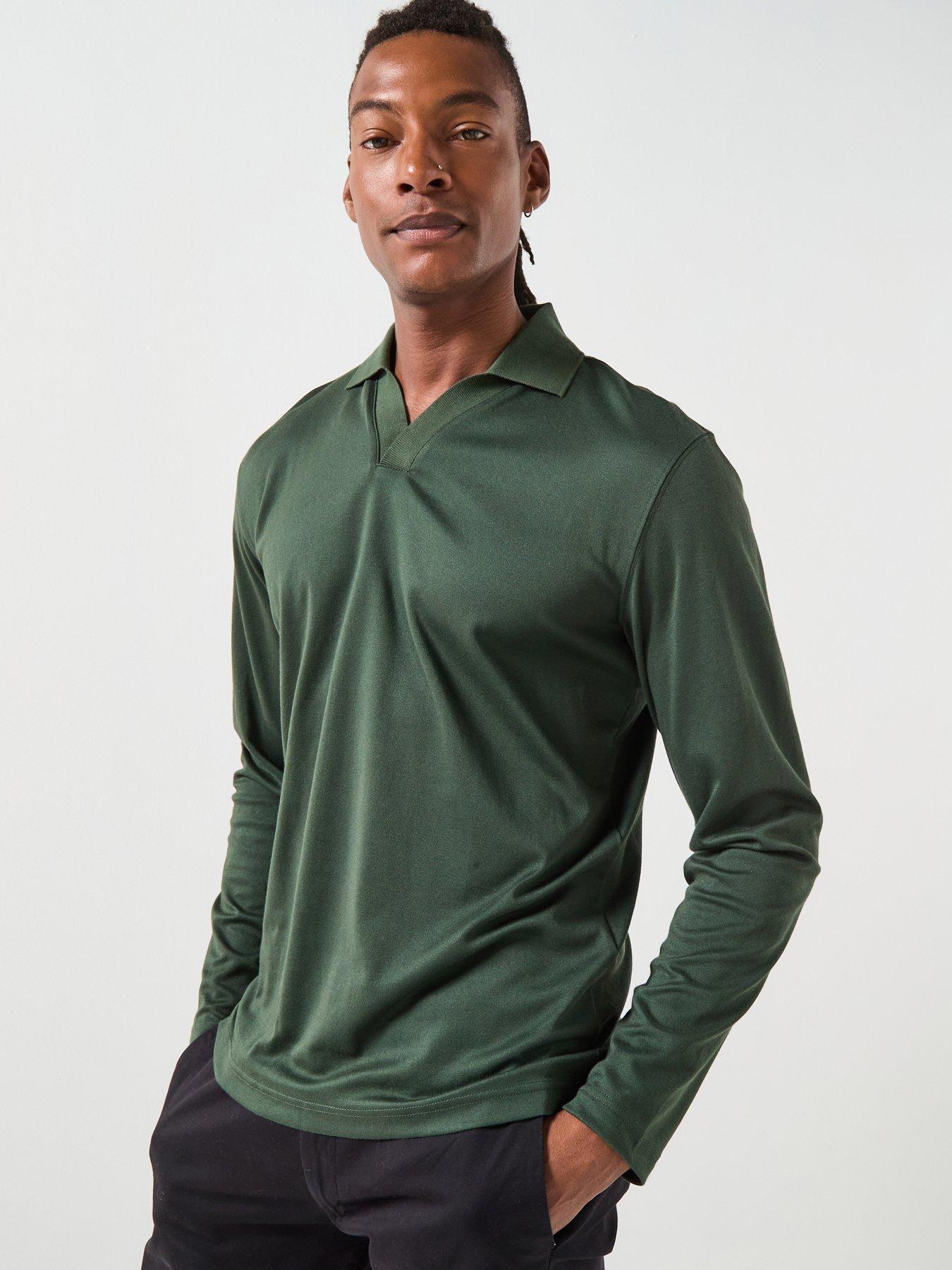 Selected Homme Fave Split Neck Long Sleeve Polo Shirt - Dark Green