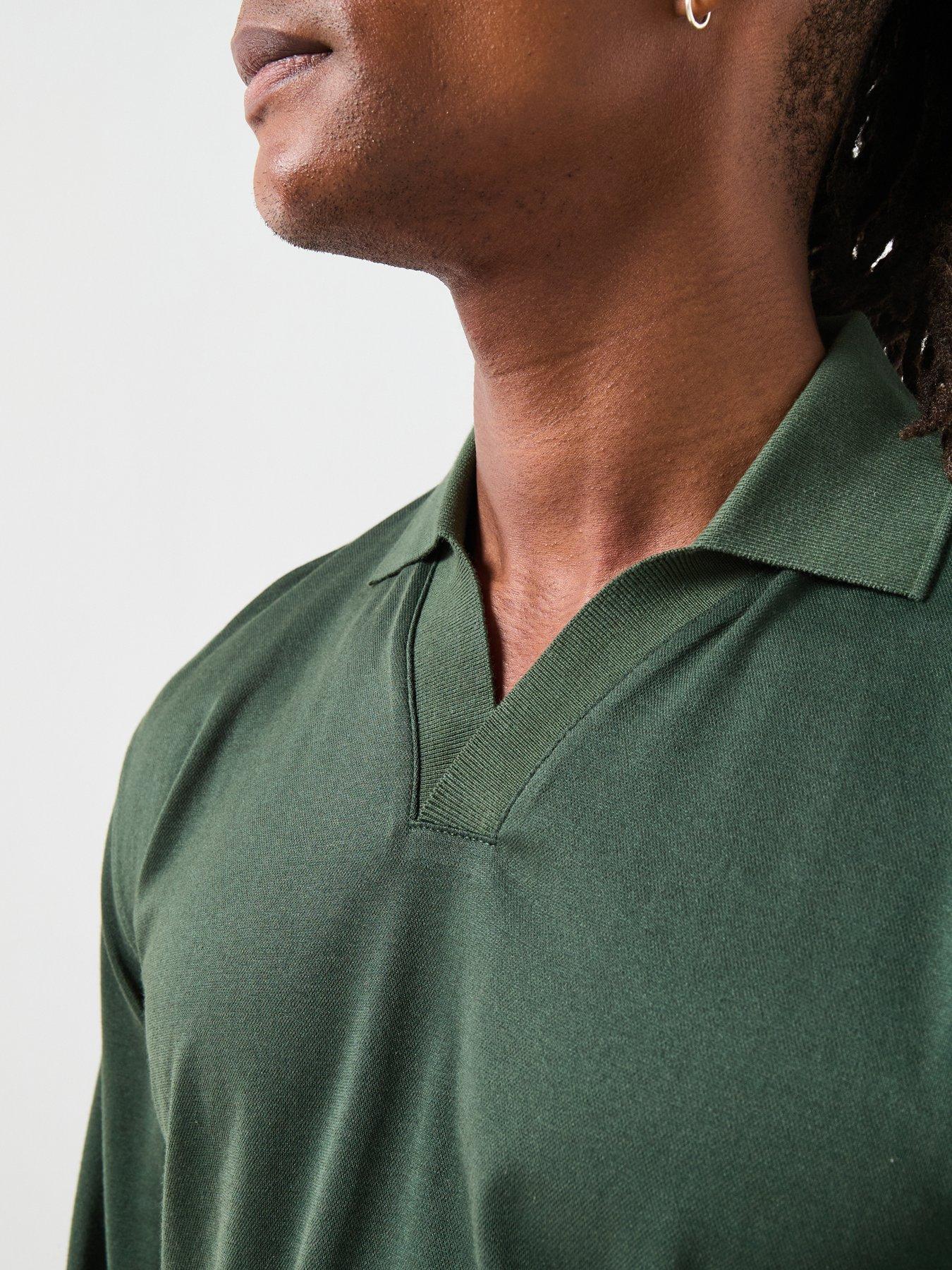 Image 5 of 6 of Selected Selected Fave Split Neck Long Sleeve Polo Shirt