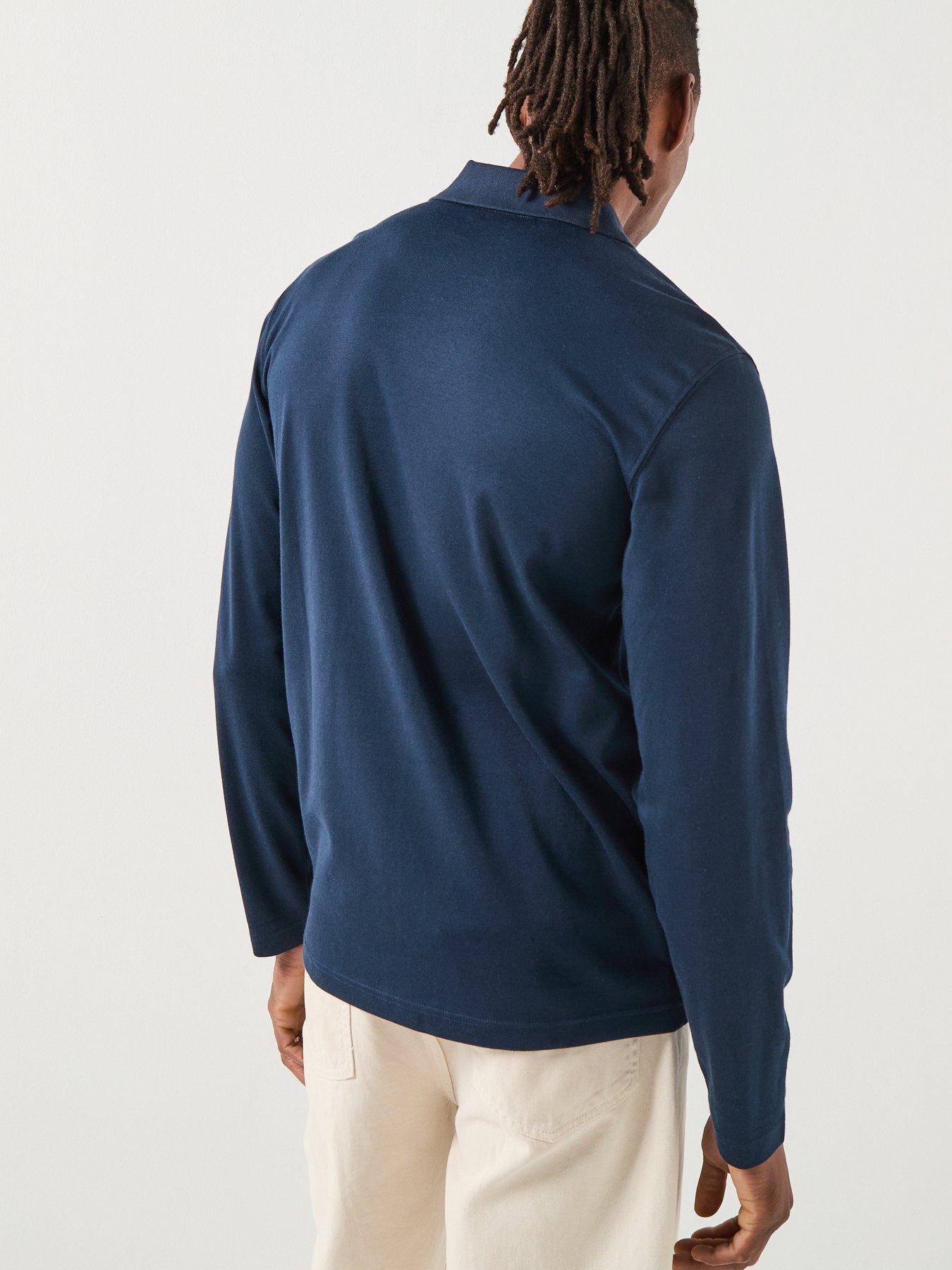 Image 2 of 6 of Selected Fave Split Neck Long Sleeve Polo Shirt - Navy