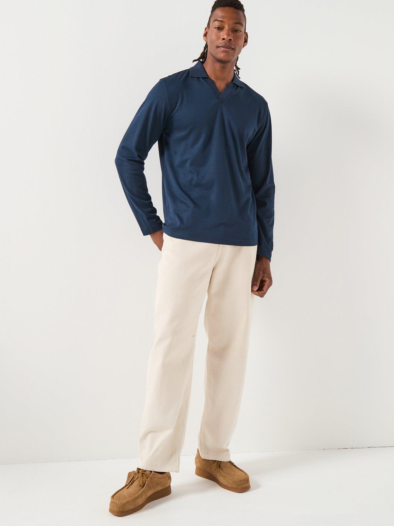 Image 3 of 6 of Selected Fave Split Neck Long Sleeve Polo Shirt - Navy