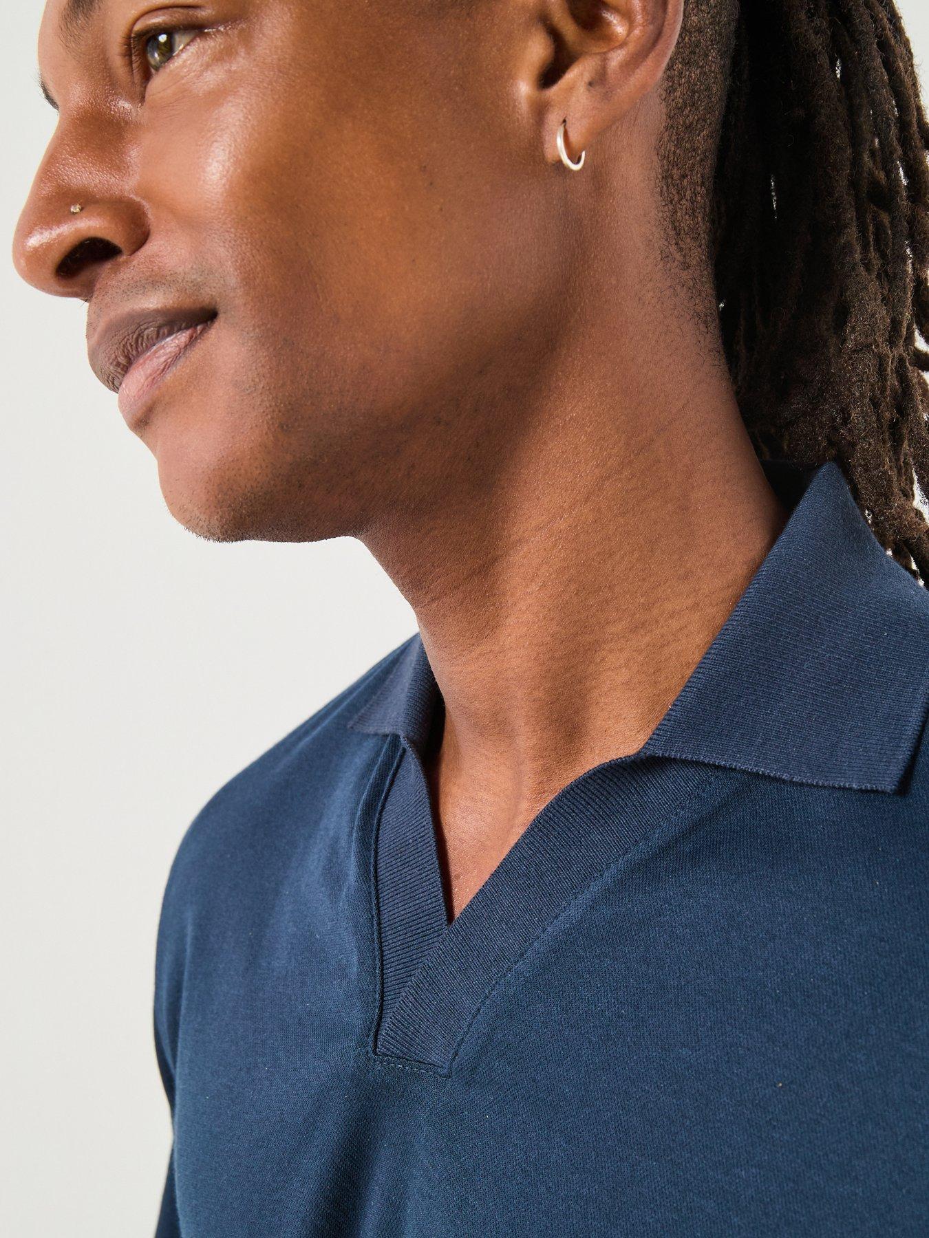 Image 4 of 6 of Selected Fave Split Neck Long Sleeve Polo Shirt - Navy