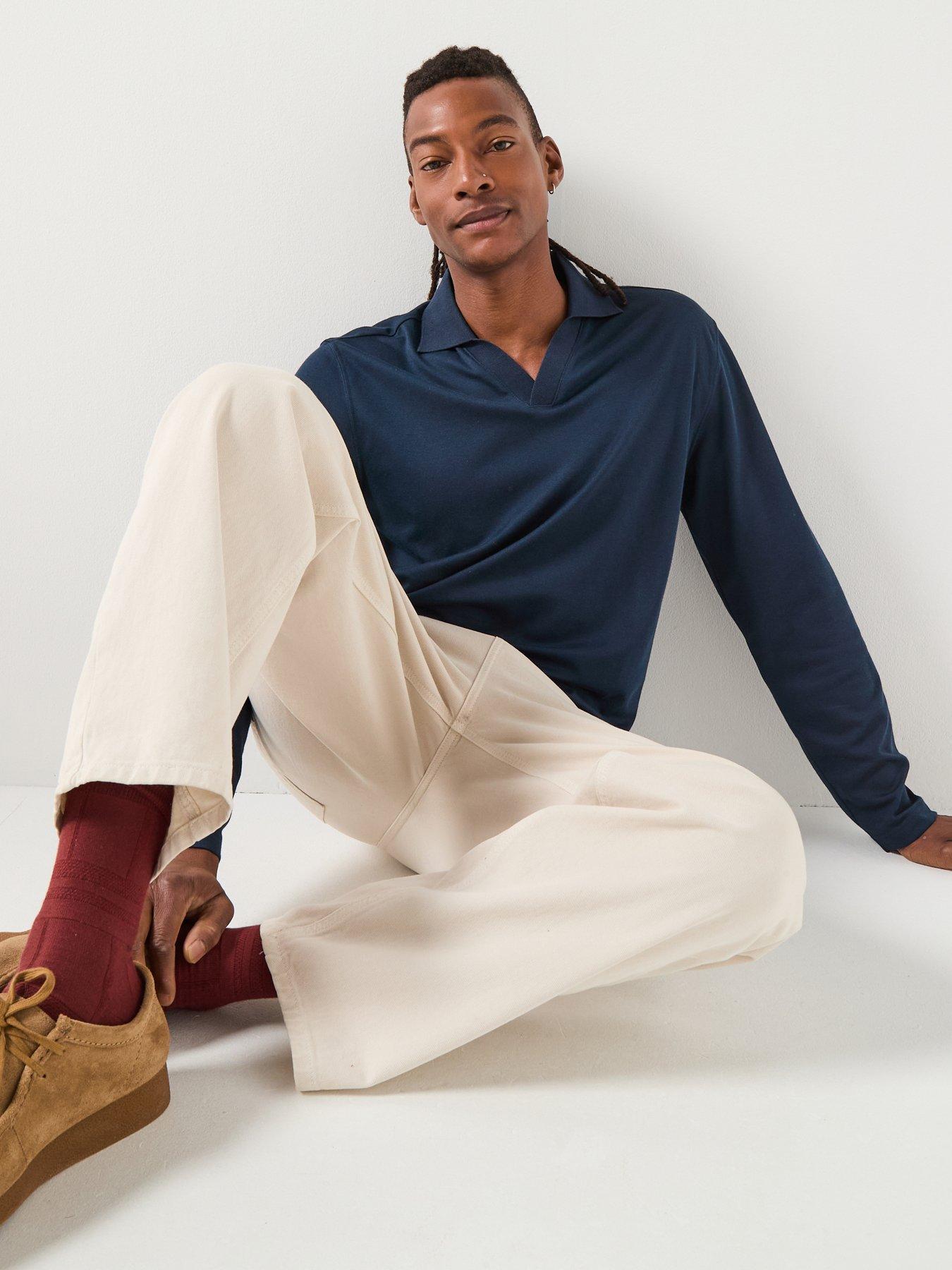 Image 6 of 6 of Selected Fave Split Neck Long Sleeve Polo Shirt - Navy