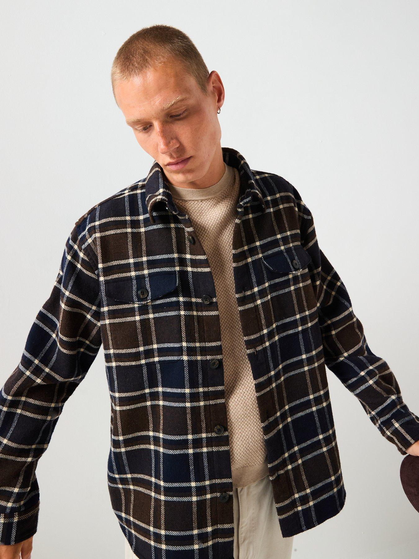 Image 5 of 6 of Selected Pablo Wool Checked Casual Shirt - Brown