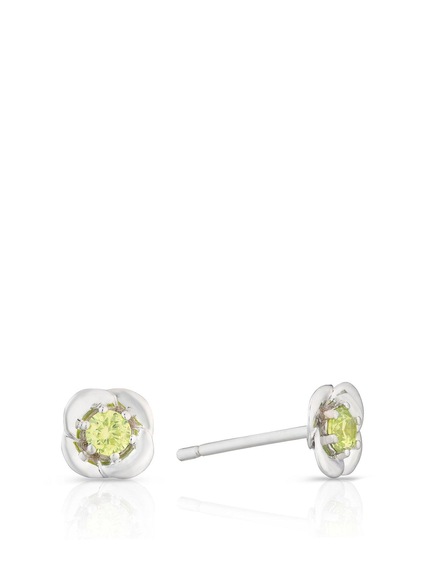 undefined Sterling Silver Stud Earrings. Poppy August Birth Flower Stud Earrings with Cubic Zirconia Stones.