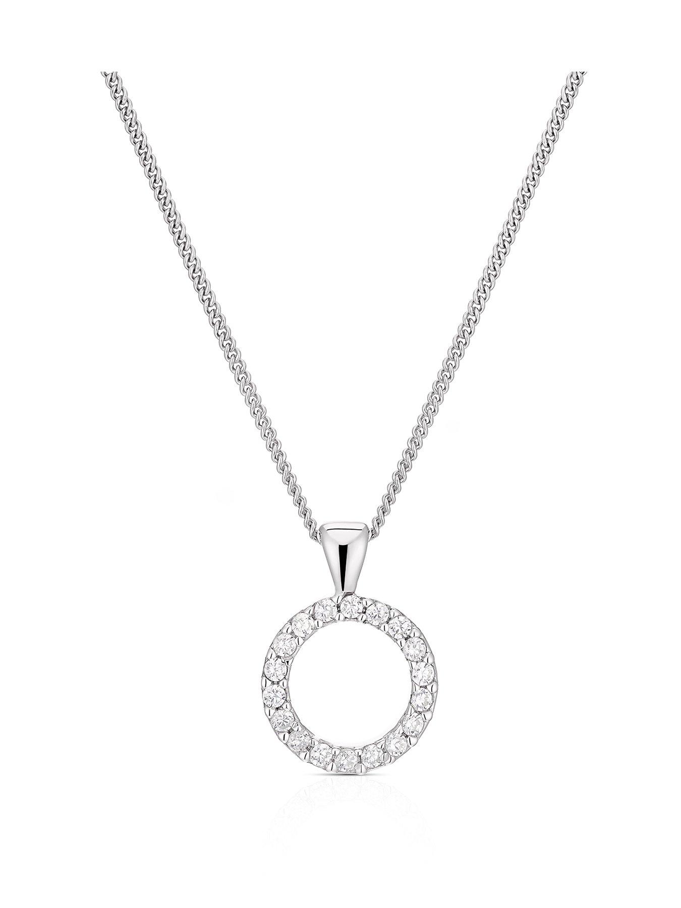 undefined Sterling Silver Necklace. Cubic Zirconia Circle Pendant Necklace