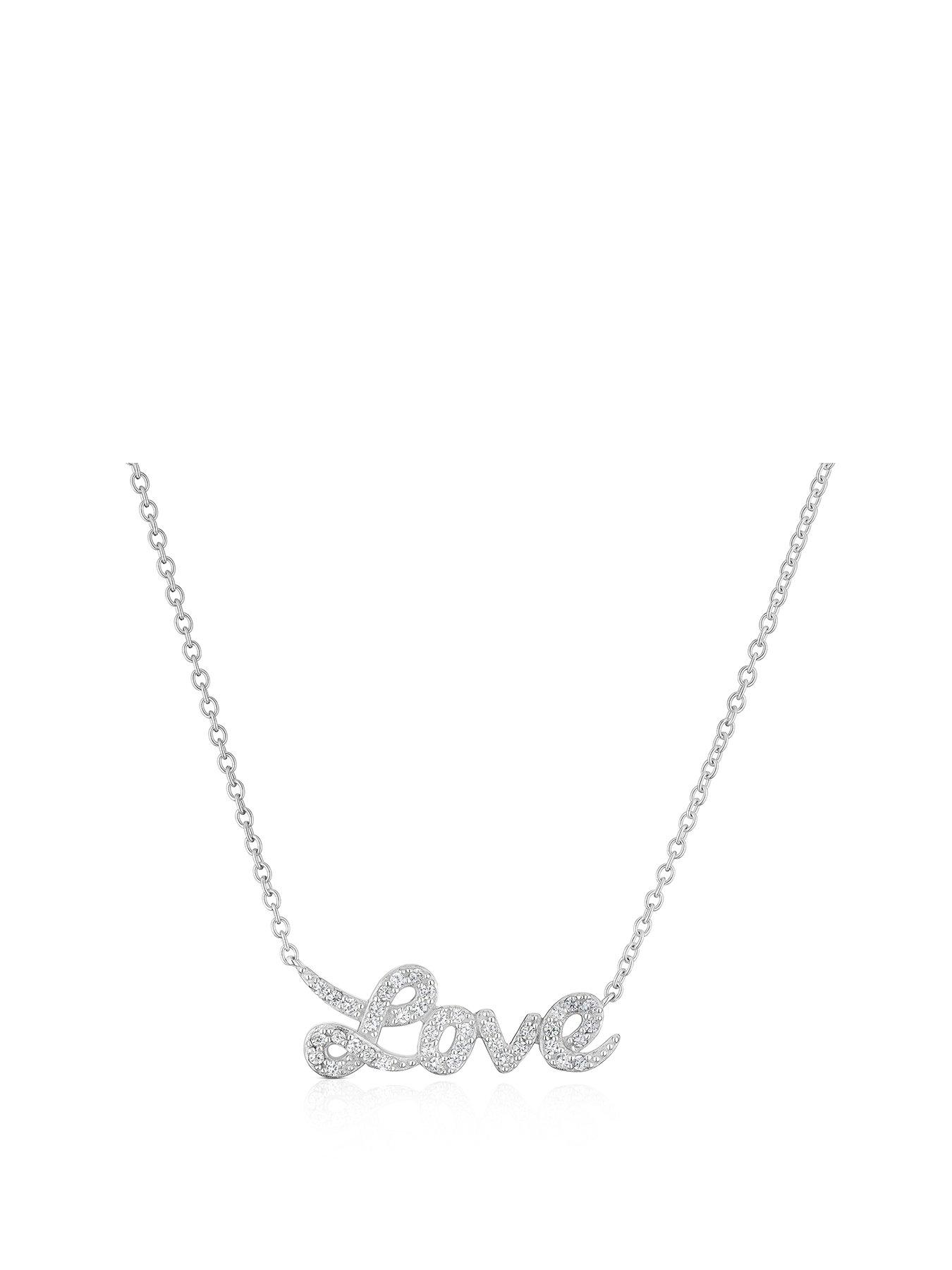 undefined Sterling Silver Necklace. Cubic Zirconia Love Pendant 16+2 Inch Necklace