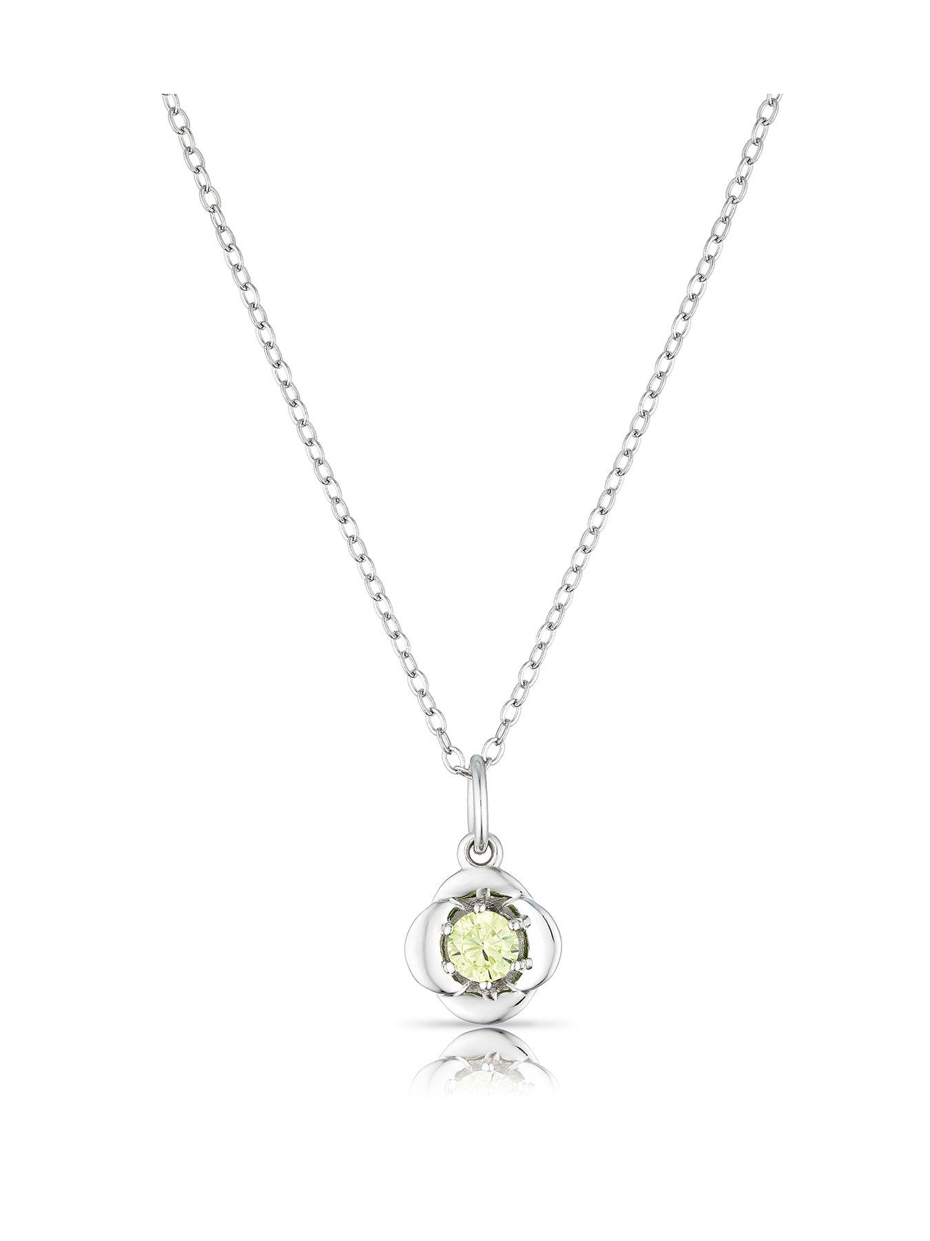 Image of H. Samuel Sterling Silver Necklace. Poppy August Birth Flower Necklace with Cubic Zirconia Stones