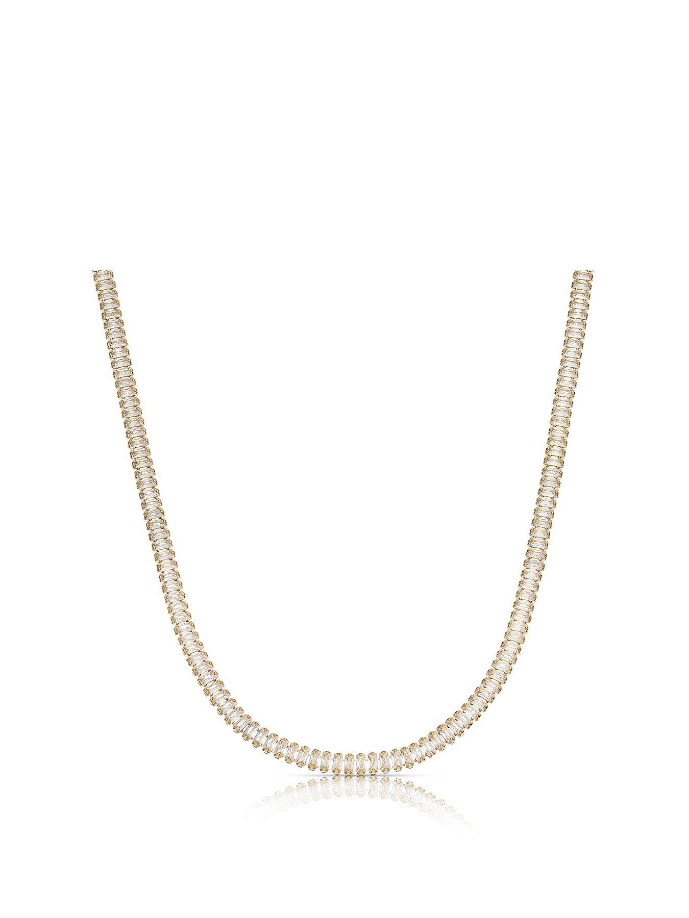 undefined Gold Plated Necklace. Cubic Zirconia 16 Inch Bar Necklace