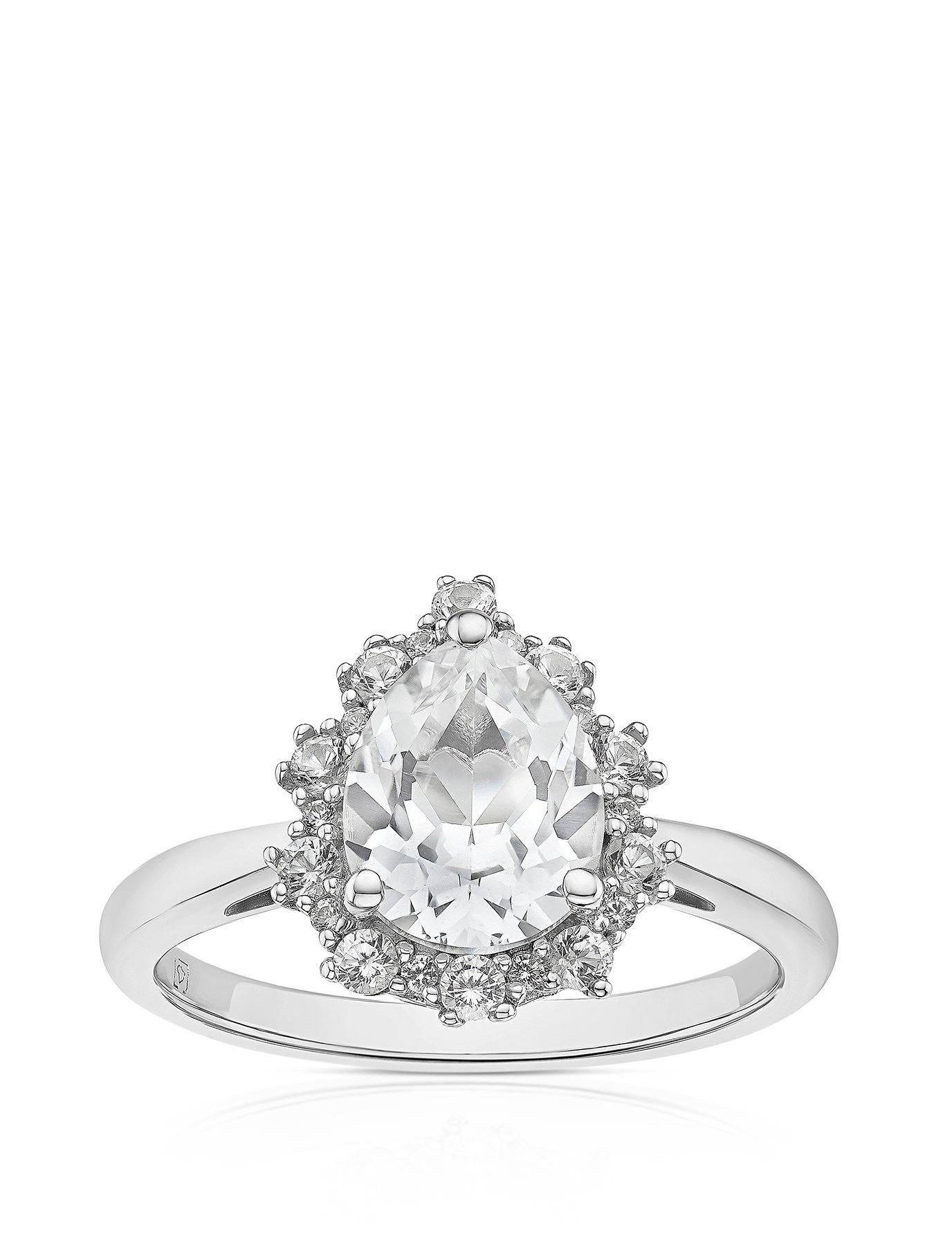 undefined Sterling Silver Engagement Ring. Created White Sapphire Vintage Pear Ring