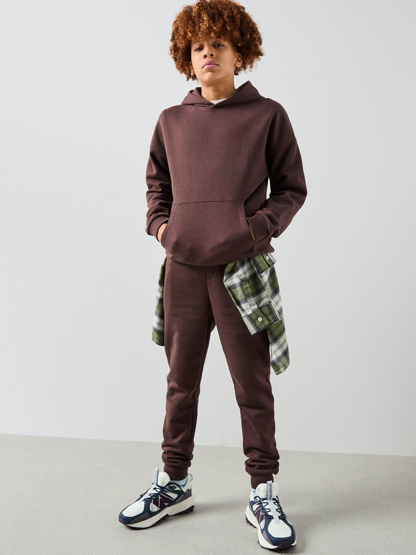 Image 3 of 6 of The Very Collection Boys Drop Shoulder Hoodie And Jogger Set - Brown