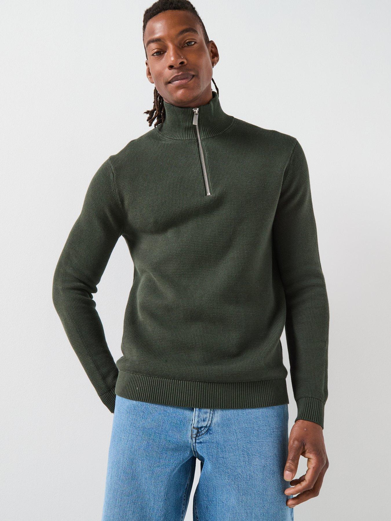 Image 1 of 6 of Selected Dane Long Sleeve Half Zip Knitted Jumper - Dark Green