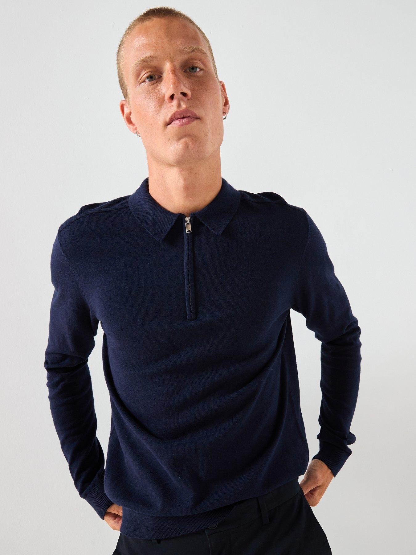 Selected Homme Berg Long Sleeve Half Zip Knitted Polo Shirt - Navy