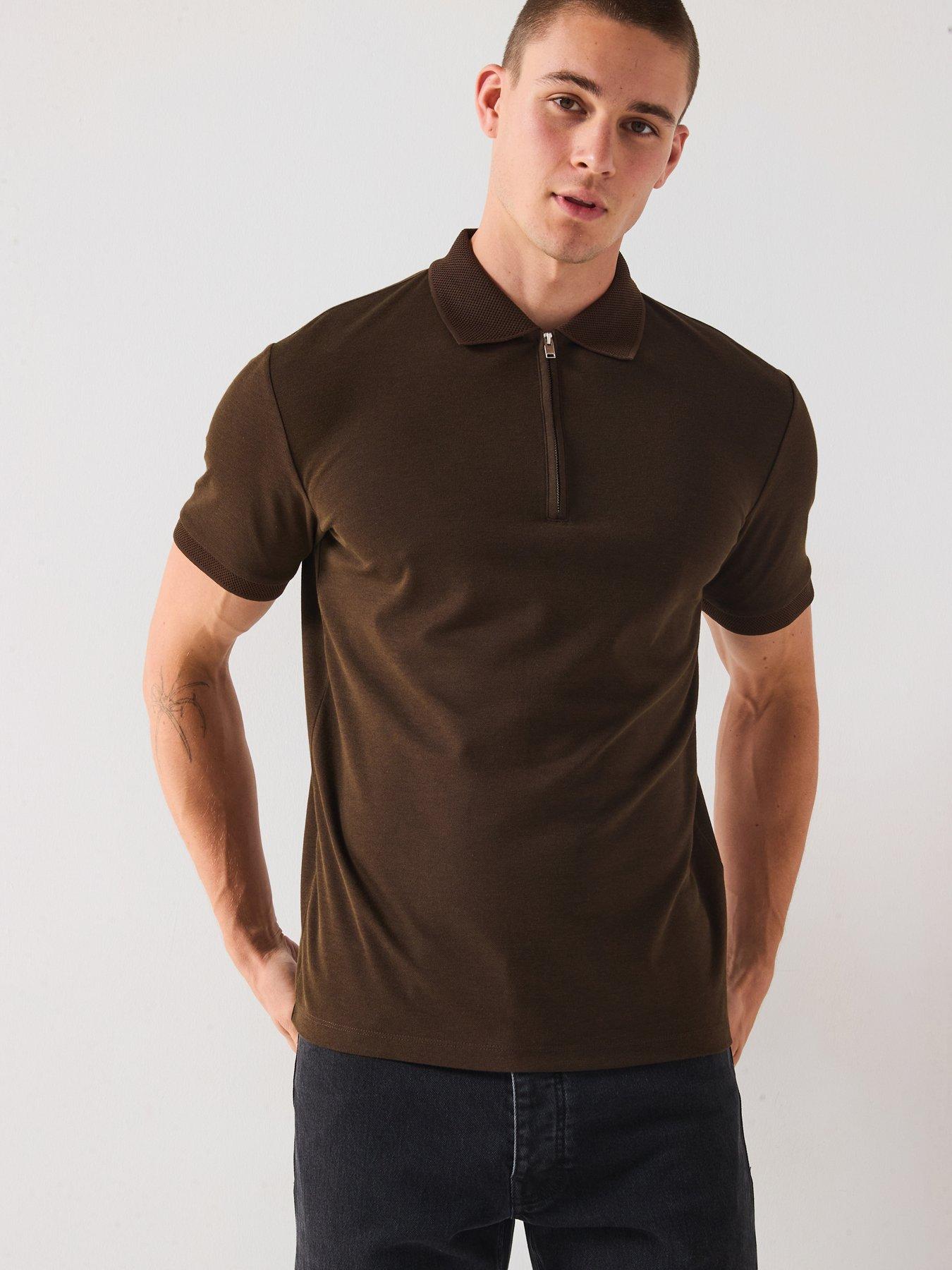 undefined Fave Zip Polo Shirt - Brown