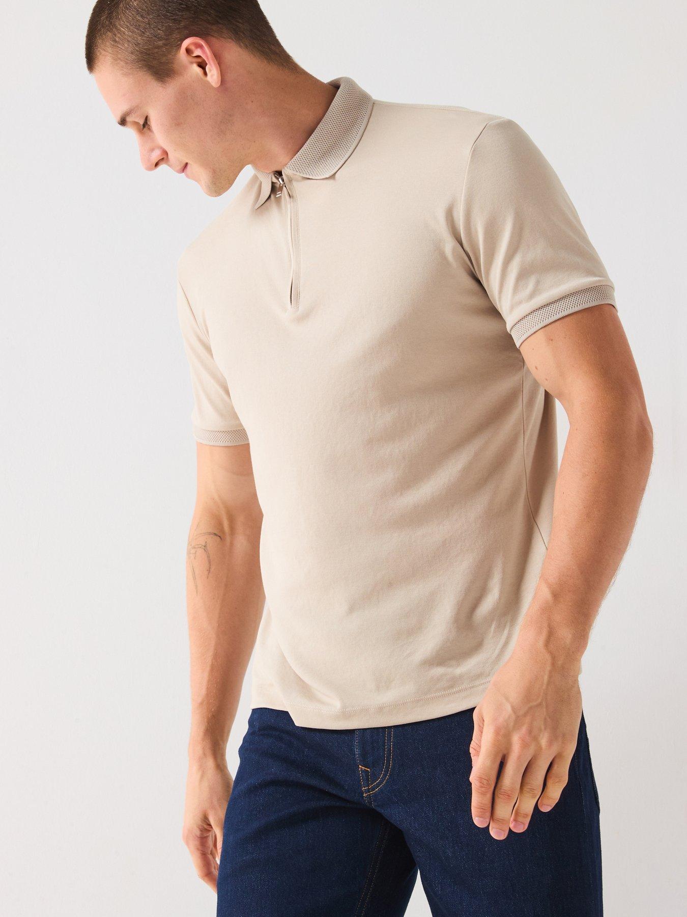 undefined Fave Zip Polo Shirt - Beige