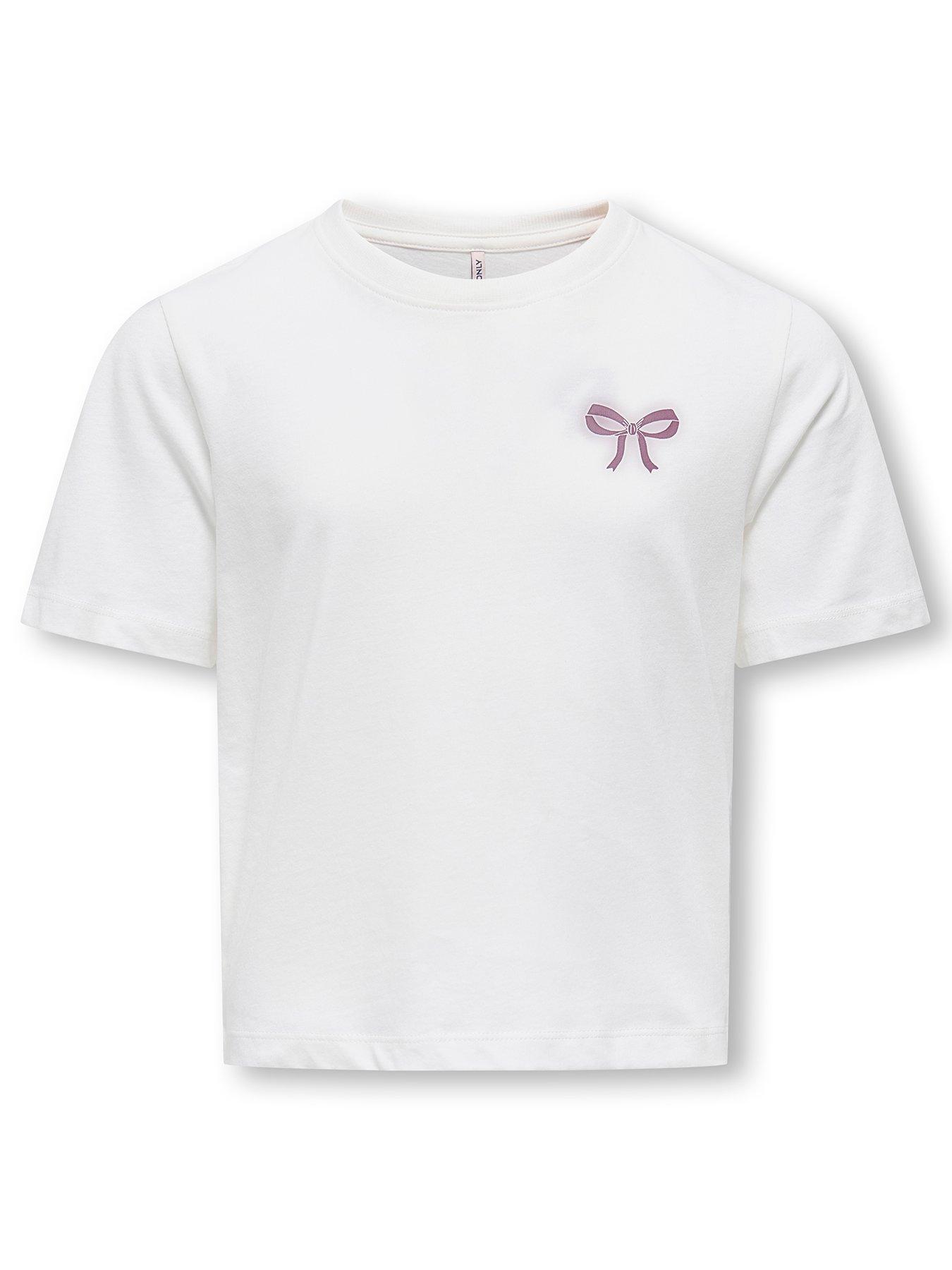 Only Kids Girls Bow Print Short Sleeve T-shirt - White
