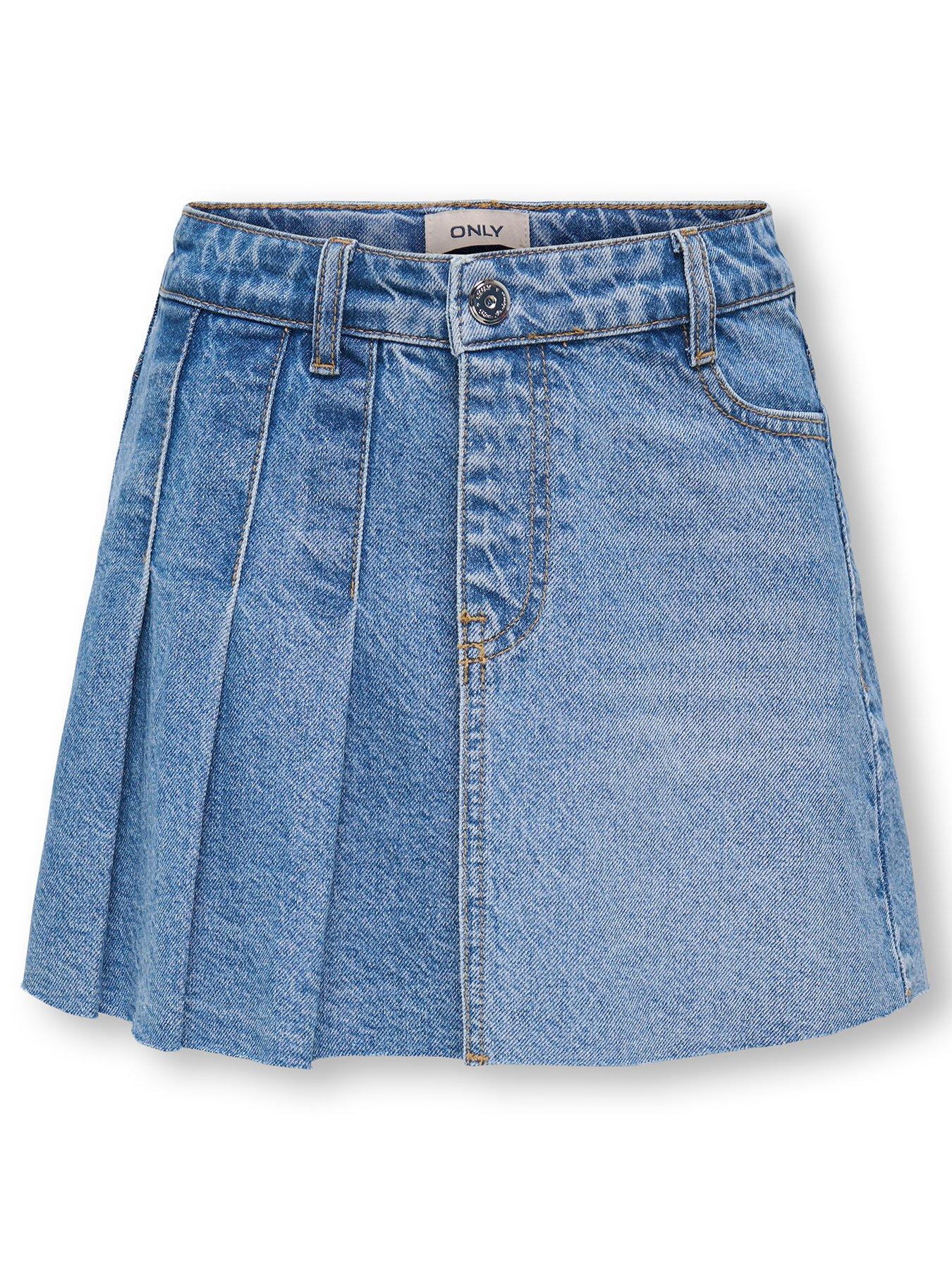 Image 2 of 4 of Only Kids Girls Pleated Denim Skort - Blue