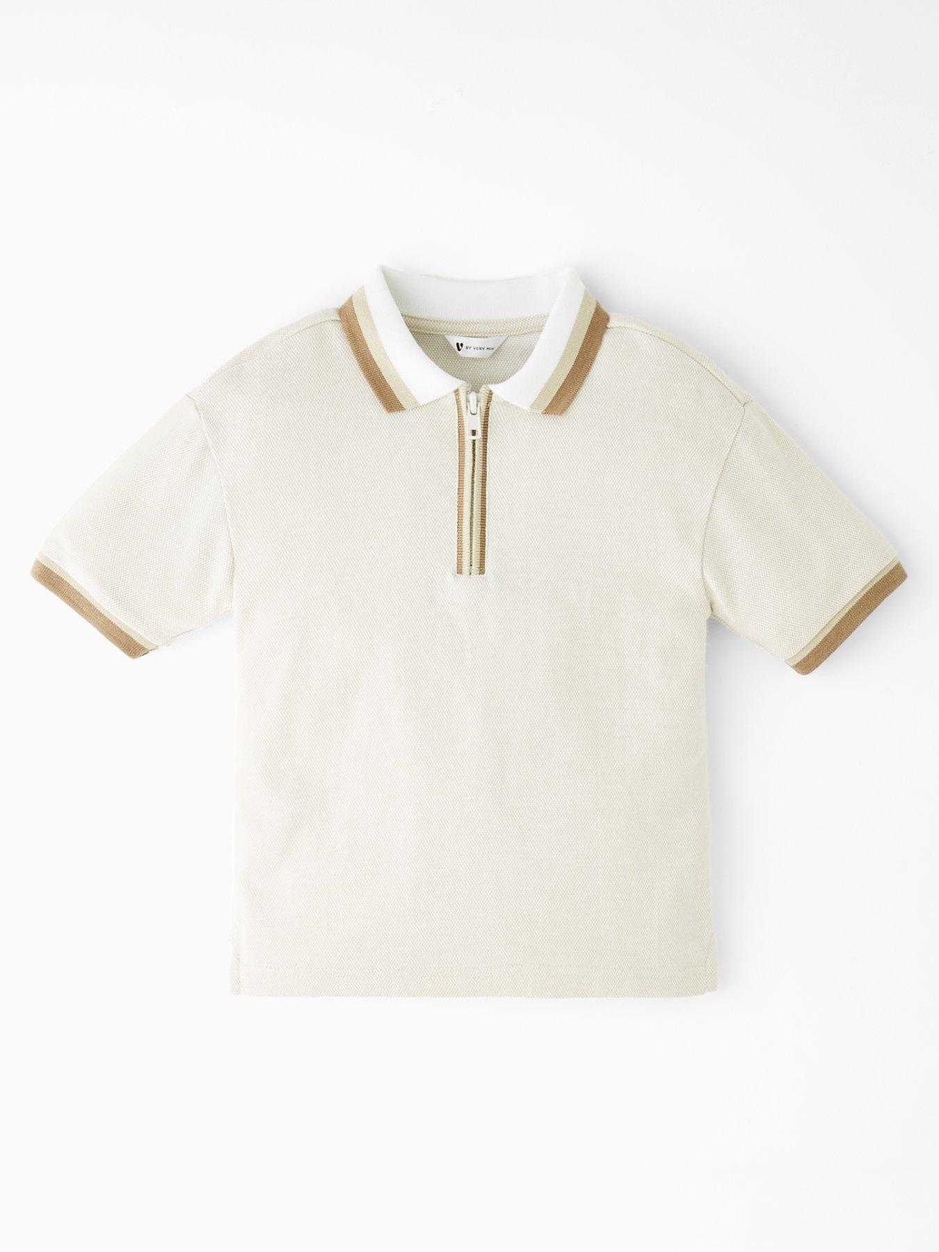 Image 1 of 4 of The Very Collection Boys Tonal Textured Short Sleeve Polo - Stone Beige