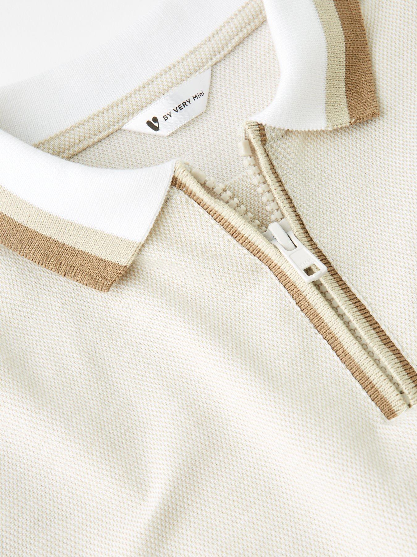 Image 3 of 4 of The Very Collection Boys Tonal Textured Short Sleeve Polo - Stone Beige
