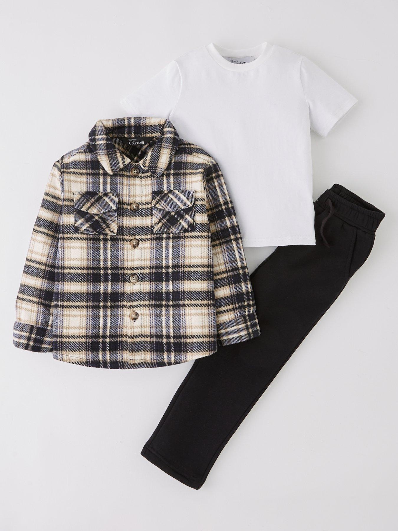 The Very Collection Boys 3 Piece Checked Shirt, Jogger And Tshirt Set - Multi