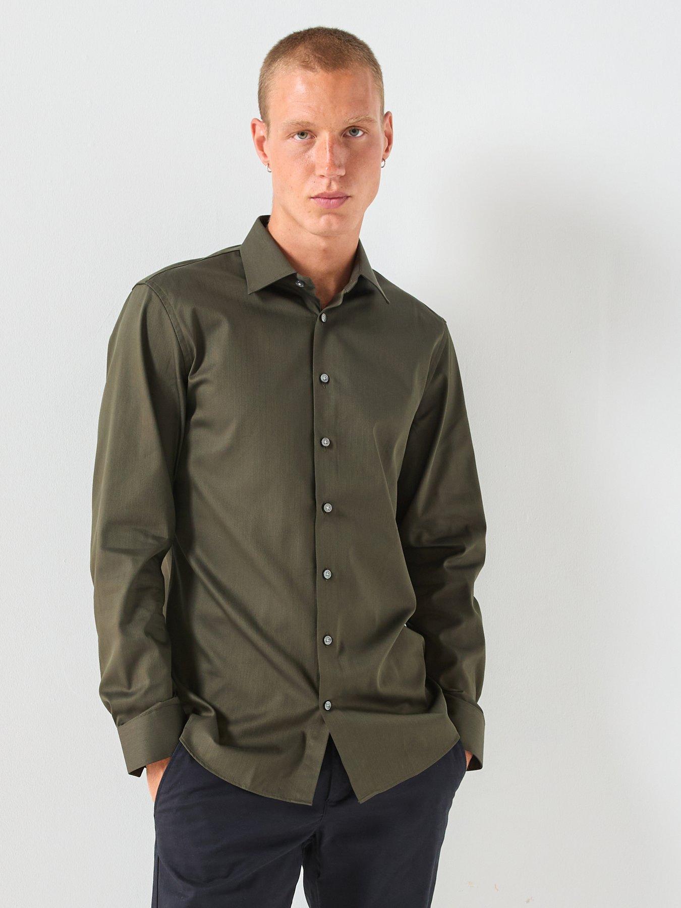 Image 1 of 4 of Selected Long Sleeve Slim Performance Shirt - Dark Green