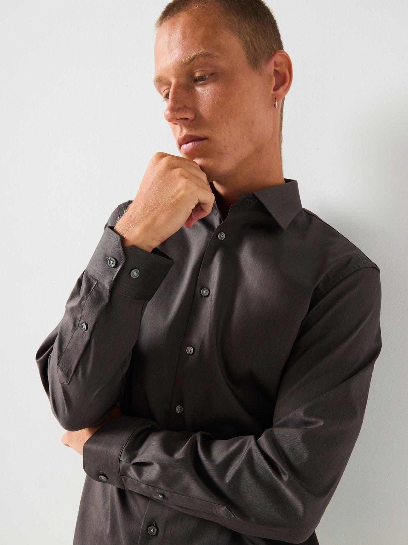 Image 4 of 5 of Selected Long Sleeve Slim Performance Shirt - Brown
